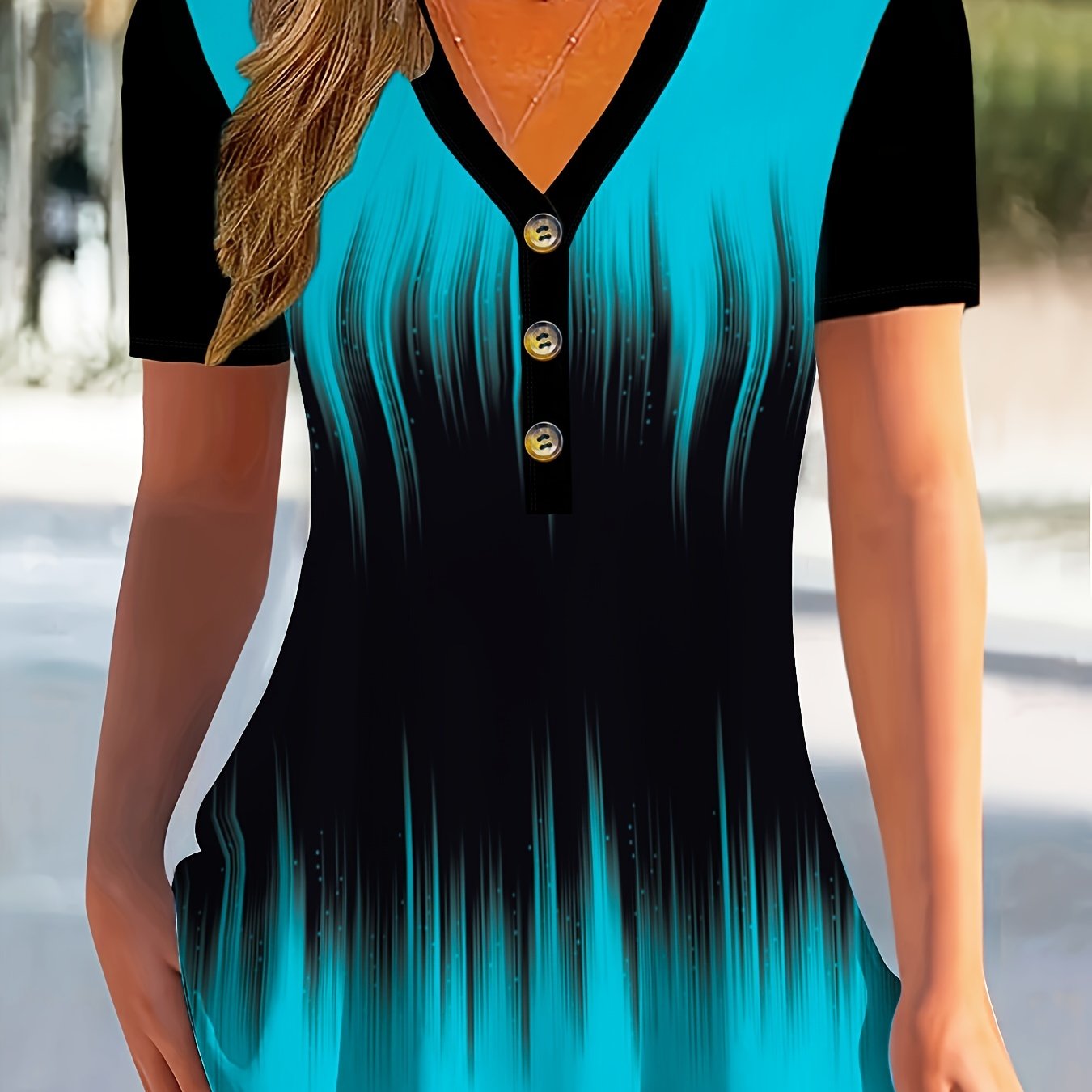 Fashion Ladies Top V Neck Short Sleeve Print Top