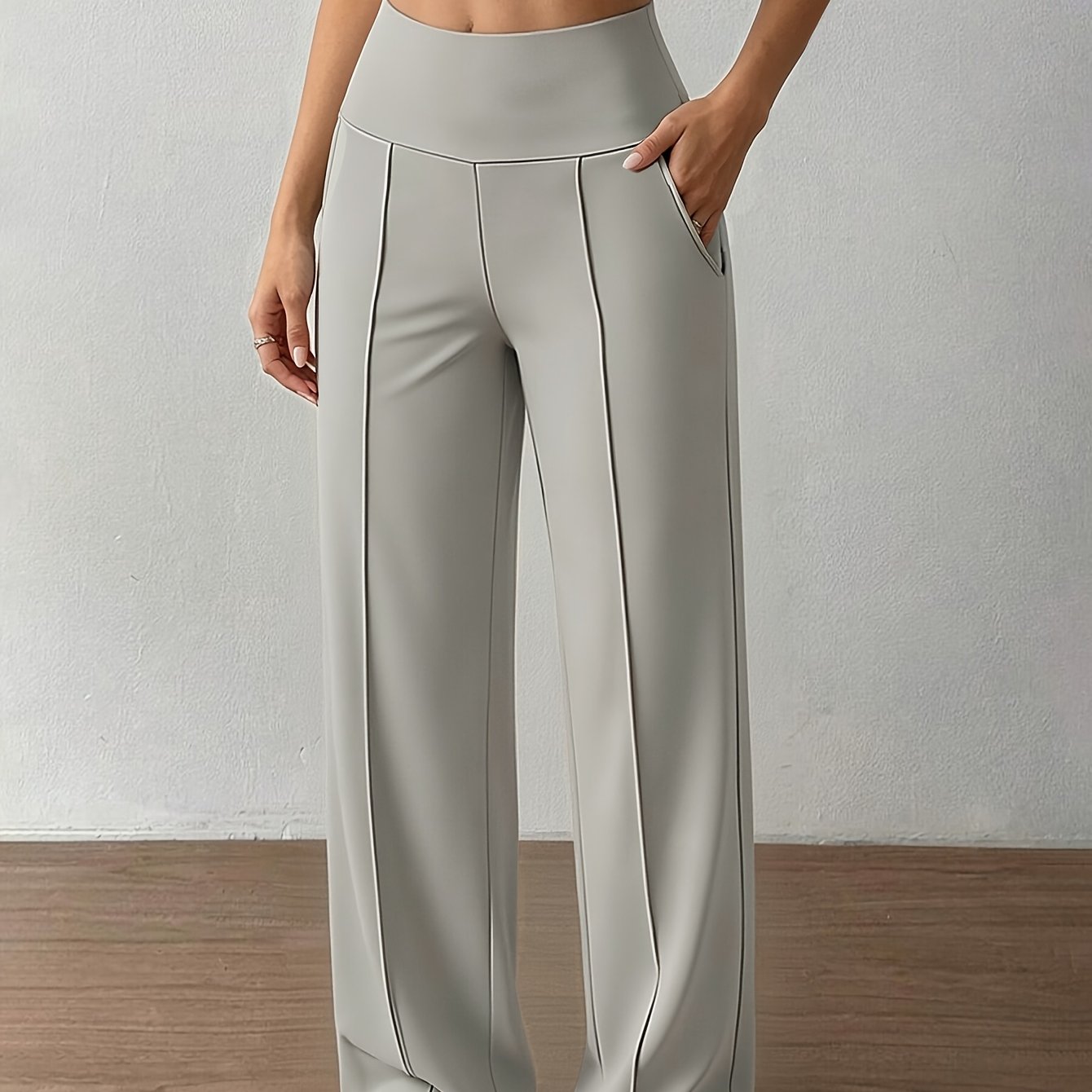 TEMU W.laolesi Women's High-waisted Wide-leg Trousers - Stretchy Elastic Waist Pants With -free Operation, Soft Draped Straight-leg & 2- Casual