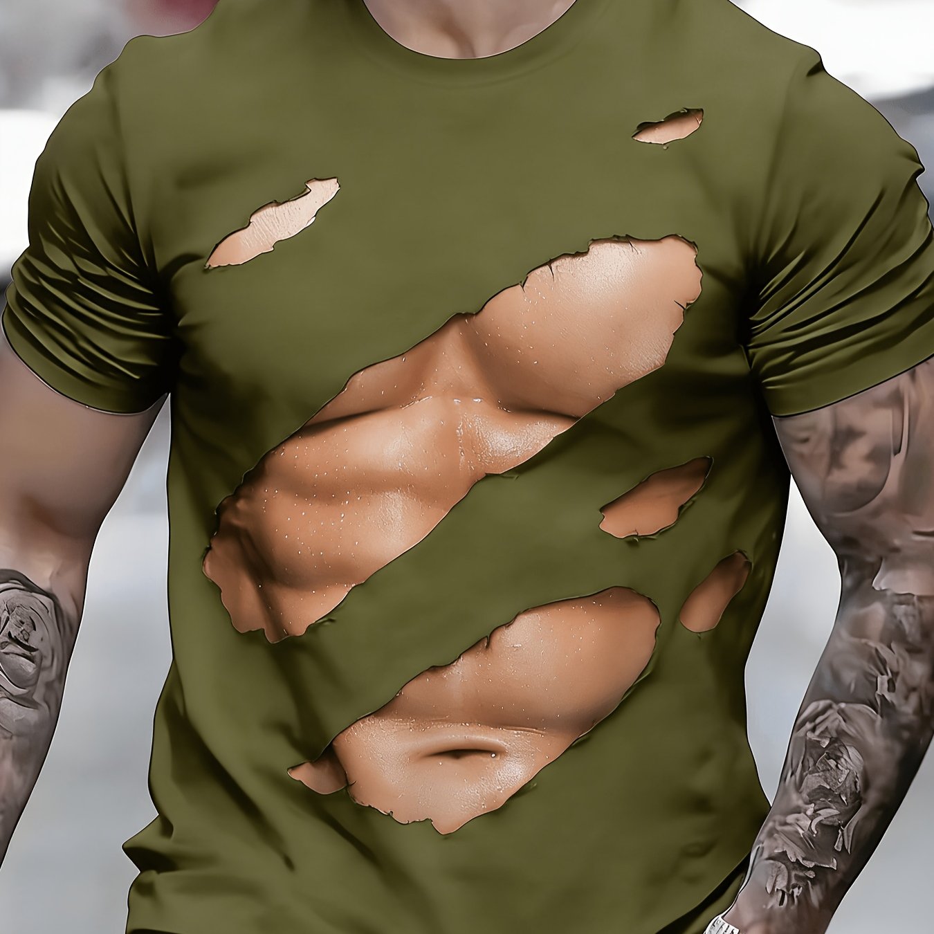 TEMU Ripped Abs Print Short Sleeve T-shirt, With Creative That An Inherent Charm. Cool With A Fun Pattern Effortlessly Showcases A Attitude. Suitable