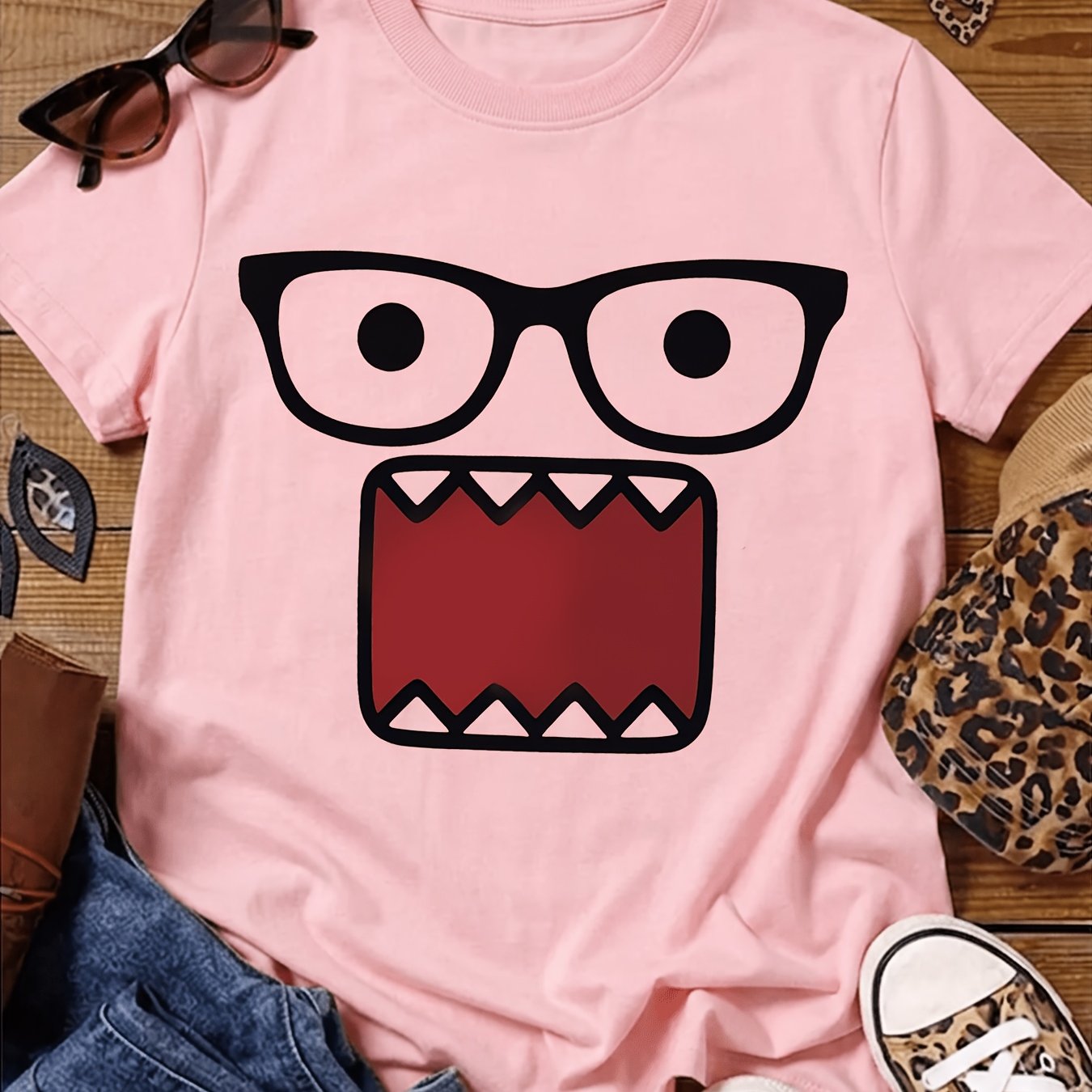 TEMU Y2k Style Cartoon Short-sleeve Loose Casual T-shirt