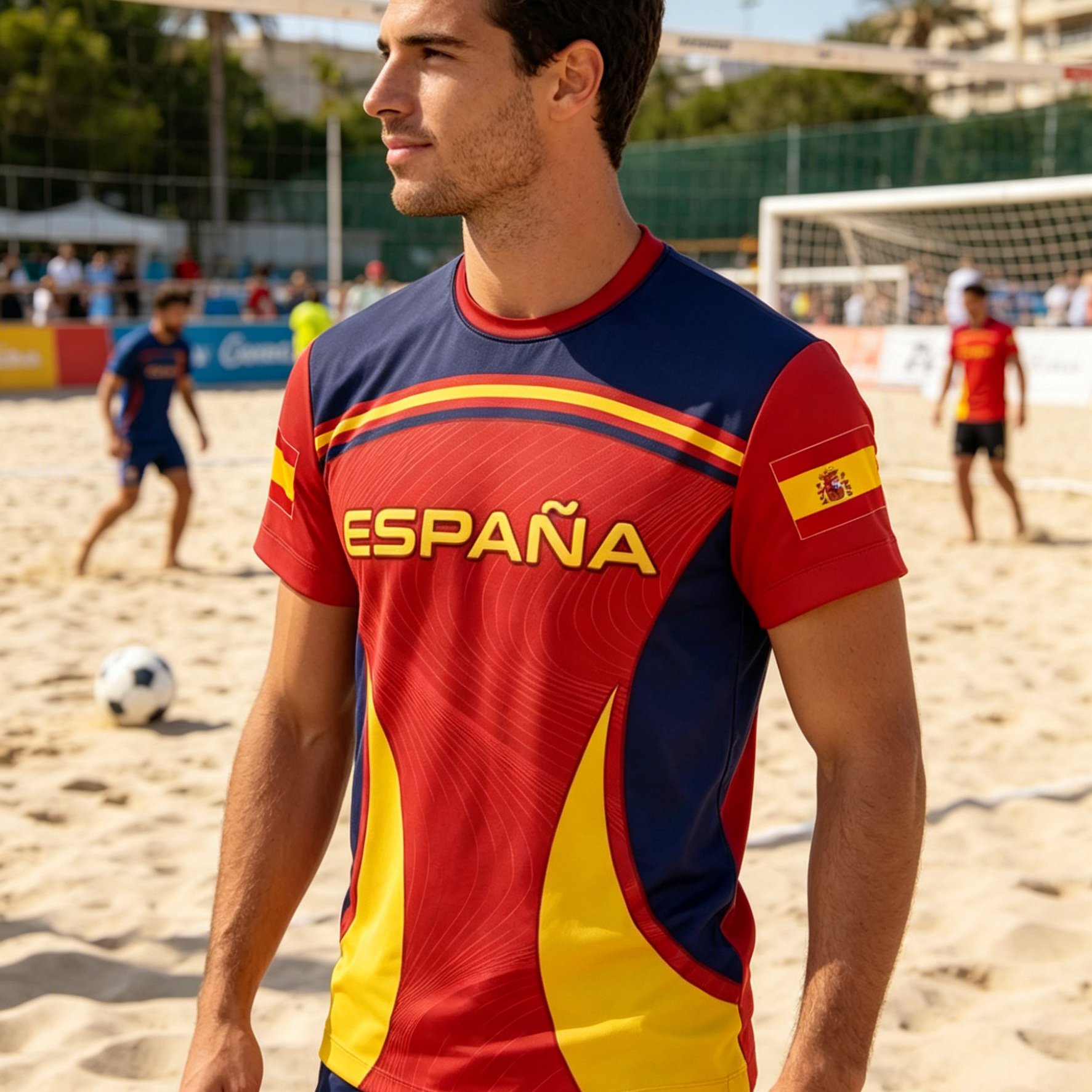 TEMU Men's Spanish Football T-shirt - Full-body Spanish Flag Print Round Neck Shirt With Iconic Suitable For Sports, Casual Wear & Fan Apparel,