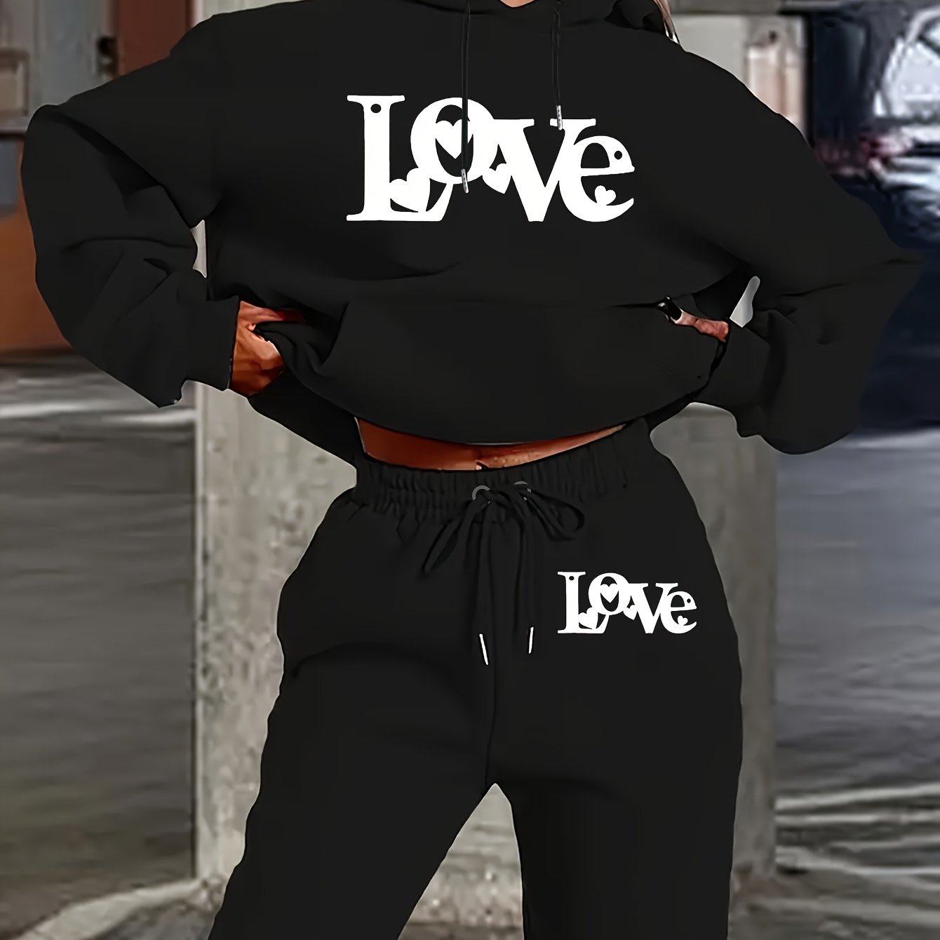 TEMU Women's Clothing Featuring A Two-piece Set With A Hoodie And Pants, Designed With Letter Prints