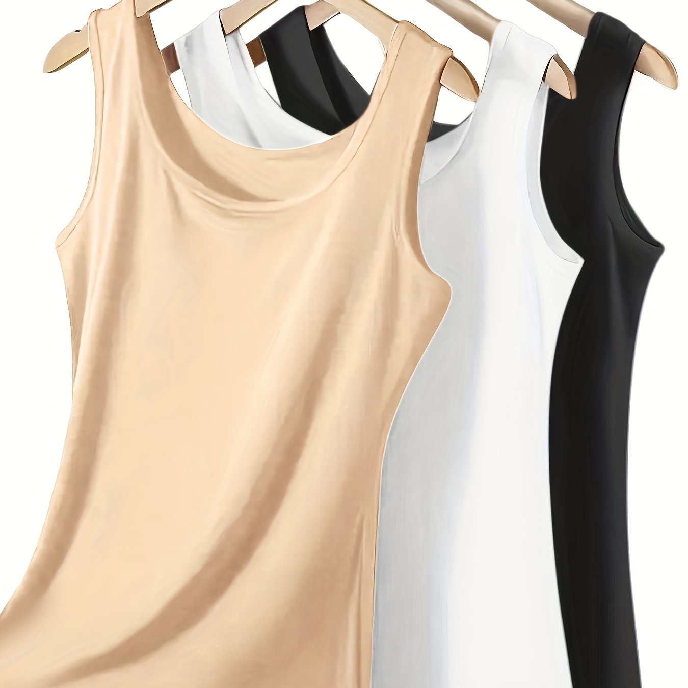 3pcs Plus Size New Arrival Women's Tank Tops, Solid Color Simple Versatile Comfortable Breathable Fabric Casual Outing Base Layer Shirts