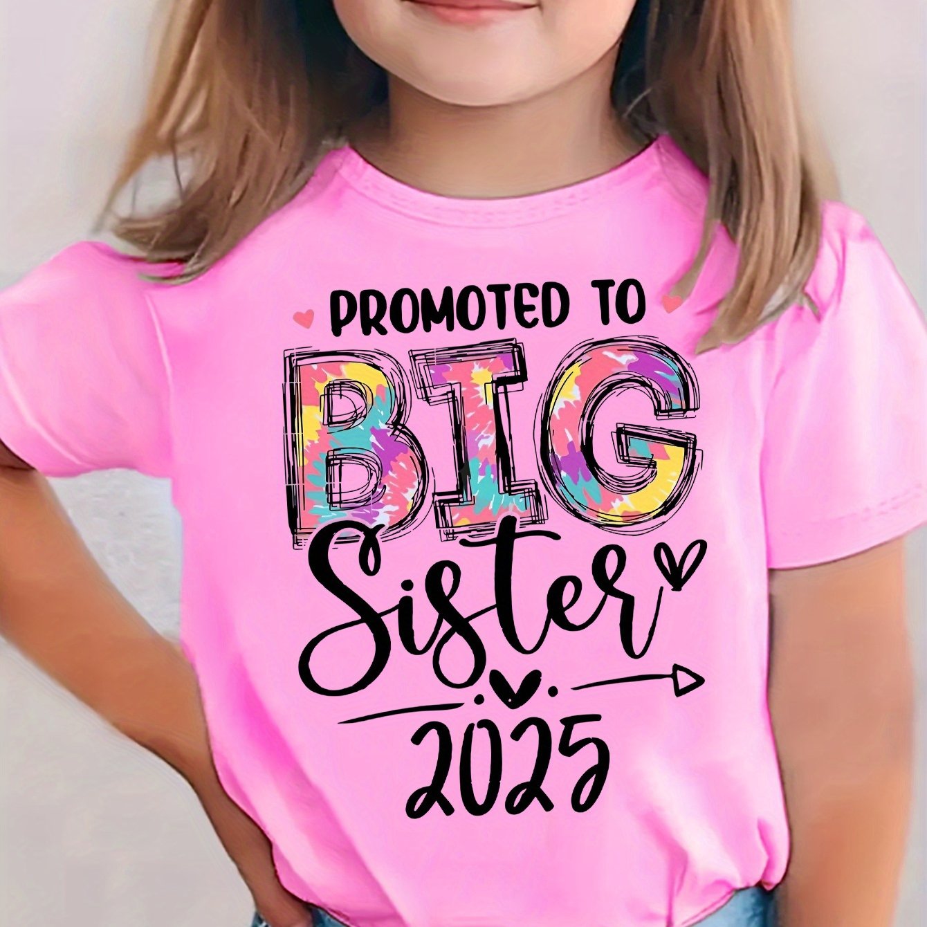TEMU 2025 Big Sister Promotion Print Girls T-shirt Made Of 100%