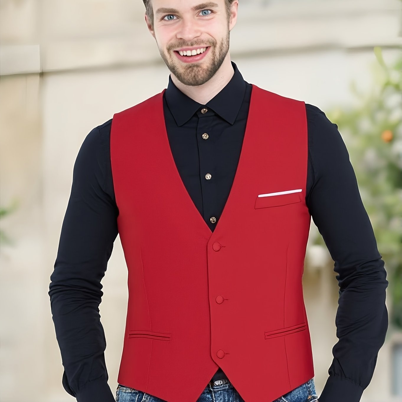 Men's V-neck Waistcoat Regular Fit Suit Vest Pants Set For Wedding Groom Formal Business, Plus Size