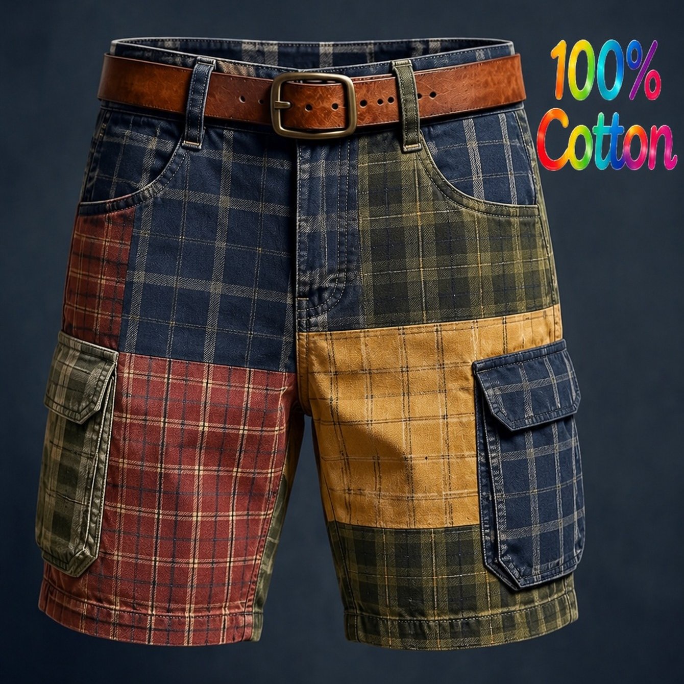 The 2026 Men's Cargo Shorts (no Belt) Are Versatile 3d Printed Shorts Suitable For Work And Leisure. Shorts Feature A Contrasting Plaid Design And Multiple Practical Pockets Everyday Needs