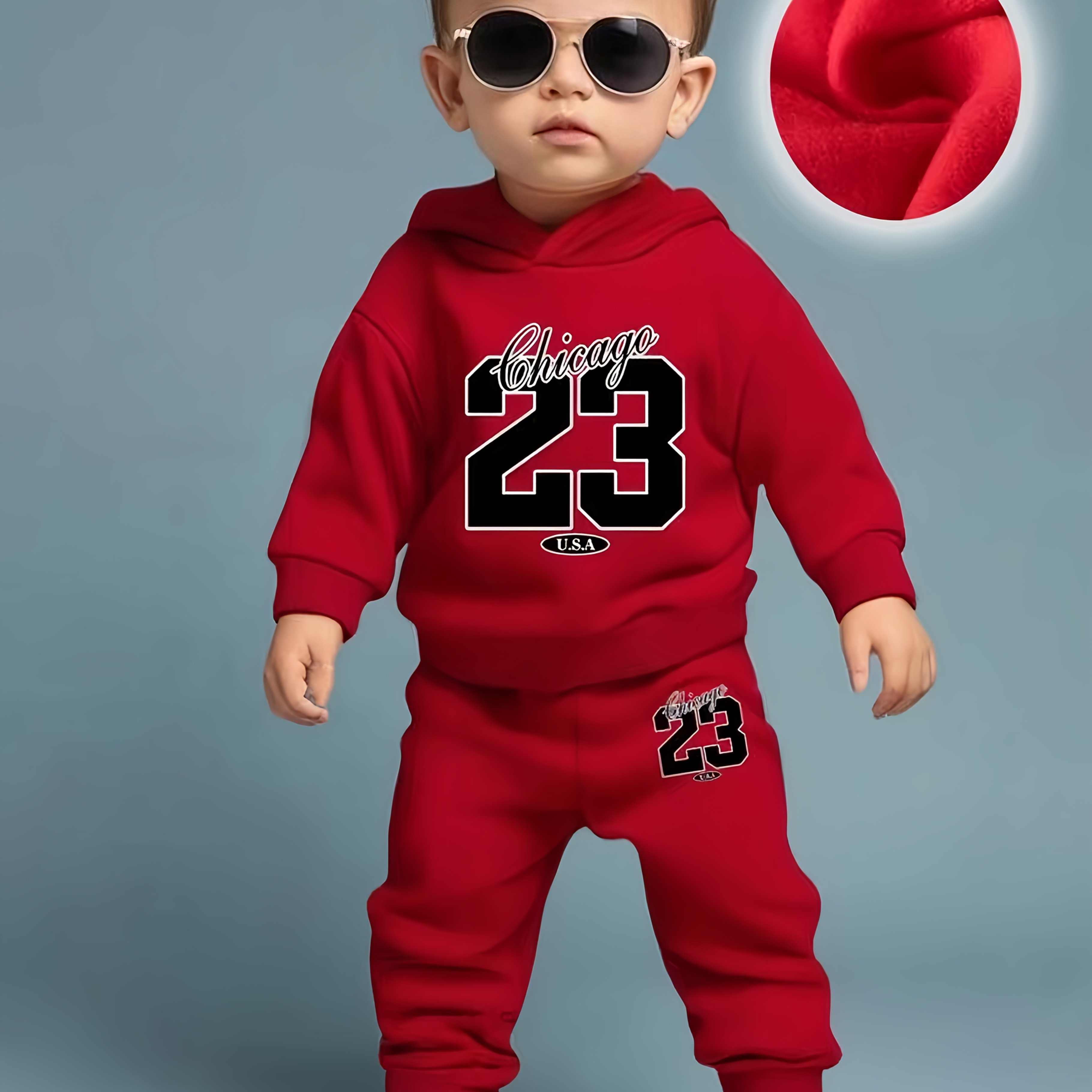 Image of 2pcs Of Boy Baby Spring And Autumn Sports Sweater Set, Cute Printed Hoodie Top+sweater Pants., Perfect For Outdoor,christmas,halloween