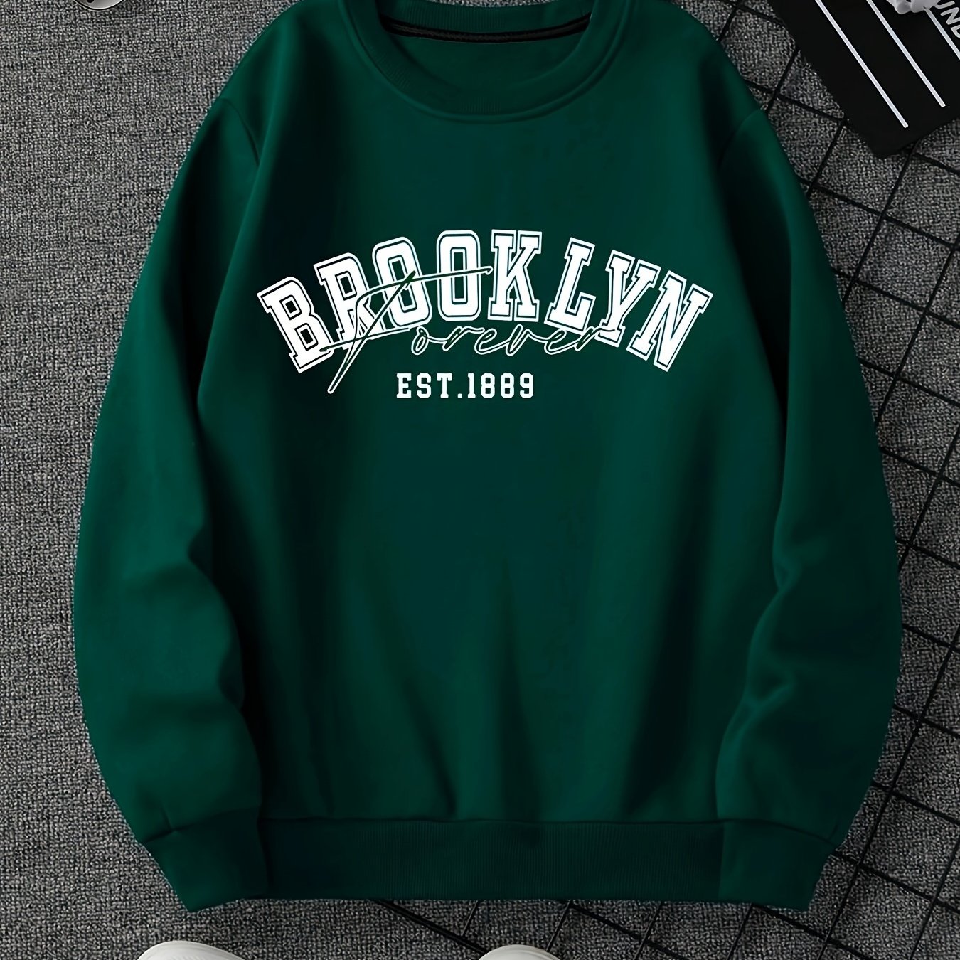 TEMU Men's Autumn And Winter Letter Print Round Neck Fleece Sweatshirt, Versatile Sports Casual Loose Round Neck Sweatshirt
