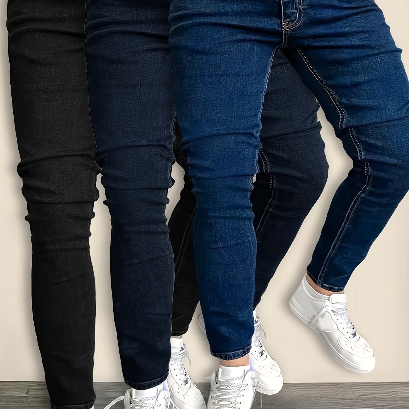 TEMU 3pcs - Fashionable Men's Slim Jeans - Stretch Jeans For Men - Classic And Versatile For