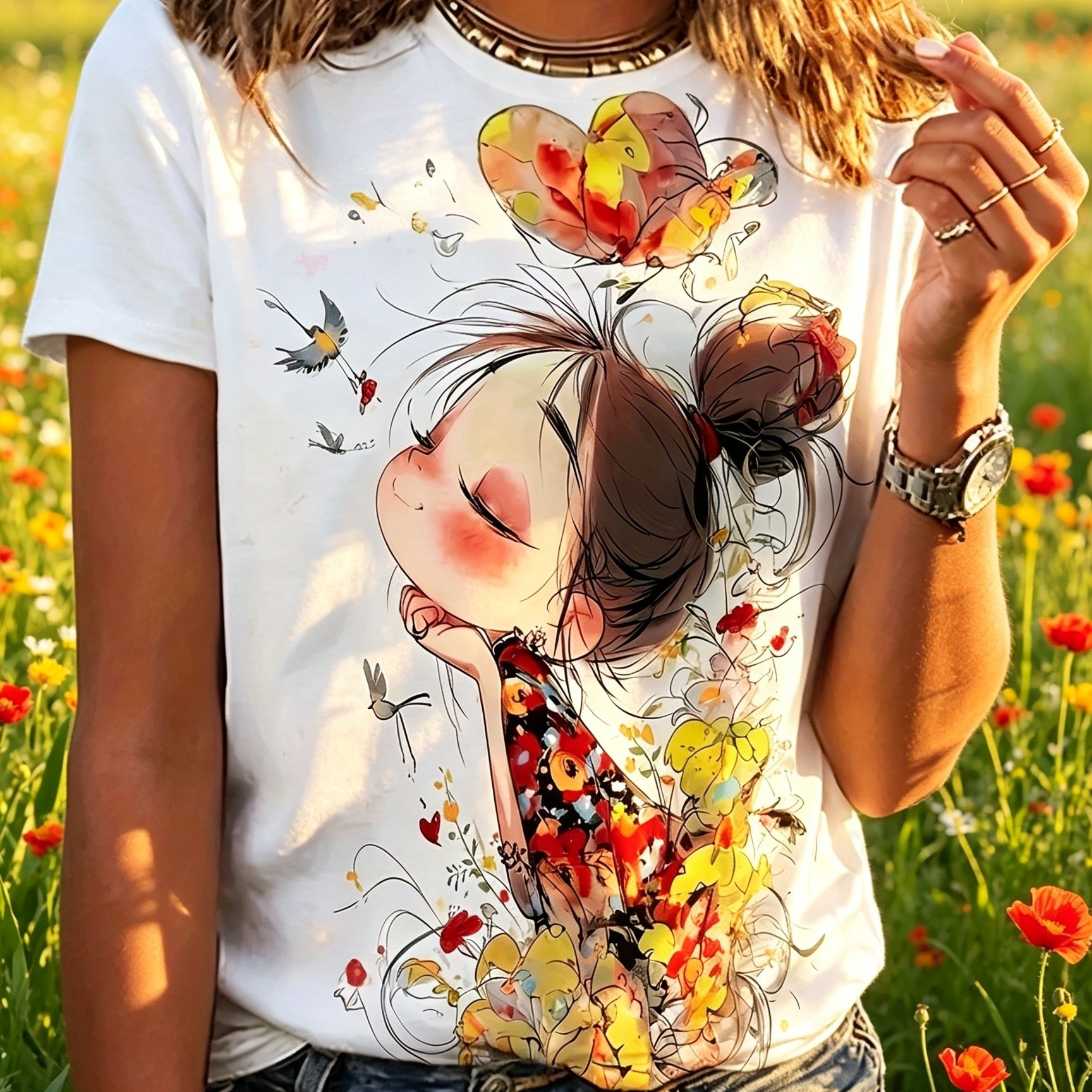 Image of Mother's Day Heart Print Crew Neck T-shirt, Casual Short Sleeve T-shirt, Women's