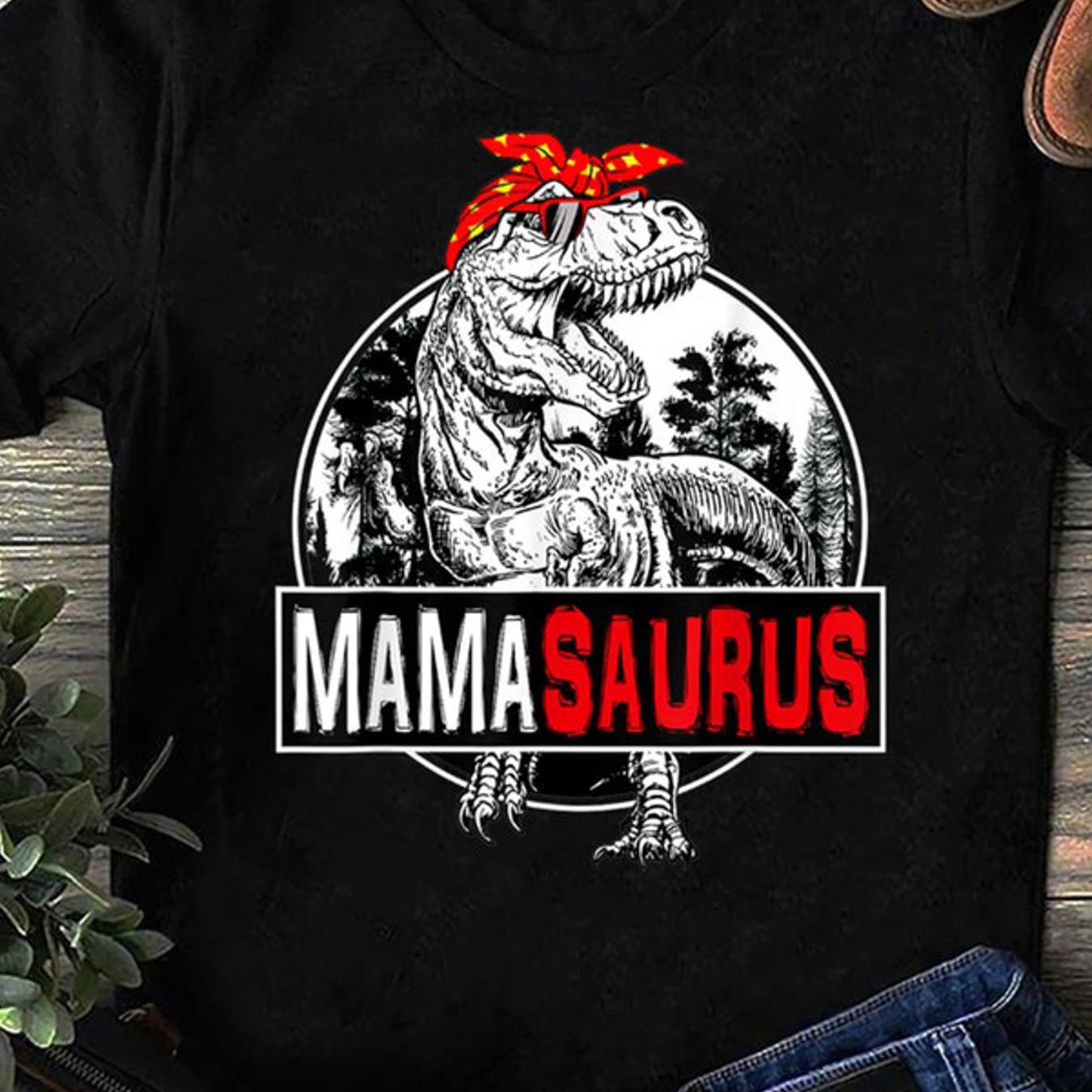 Mothers Day Mamasaurus T Rex Dinosaur | Funny Mama Shirt For Lovers, Casual Crew Neck, Stretch Fabric, Regular Fit, Print Pattern