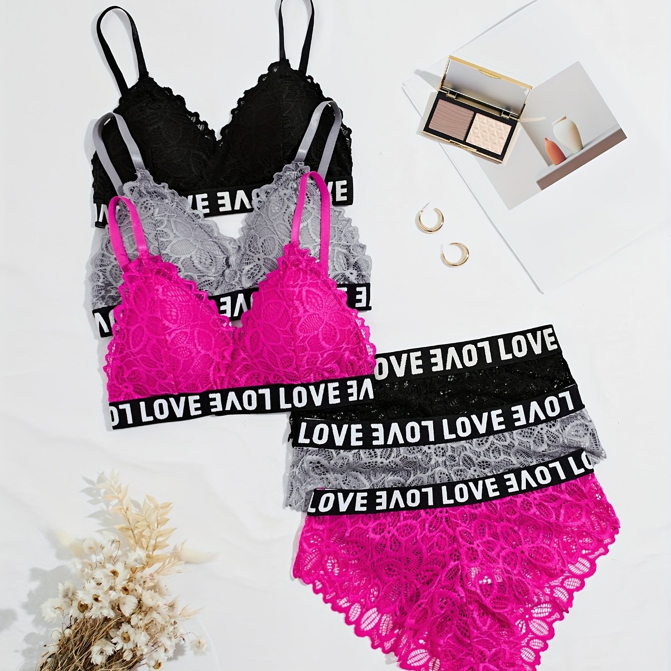 Romantic Series Sexy Lace Women's Underwear 6pcs Set