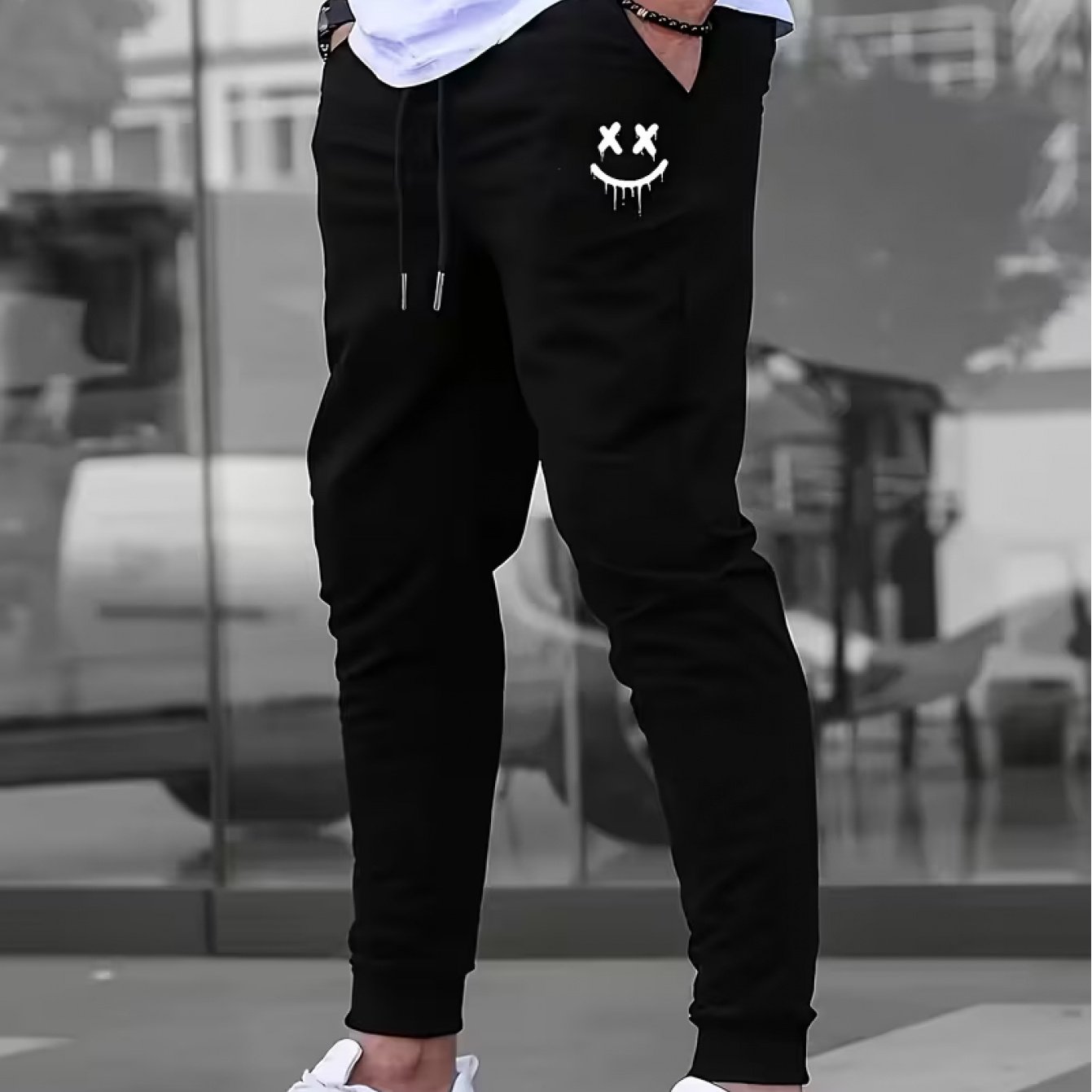 TEMU Trousers For Men High Quality | Men's Casual Joggers With A Loose Fit, Featuring A Stylish Print Design And Drawstring, Suitable For Spring And
