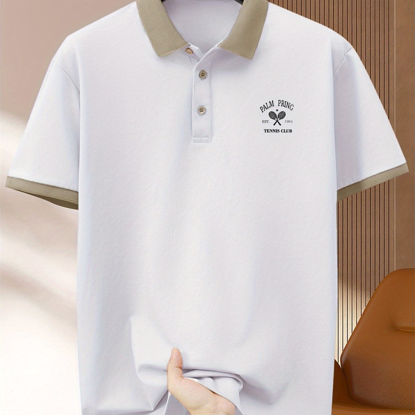 TEMU Men's Palm Tennis Club Logo Pattern Summer Casual Shirt