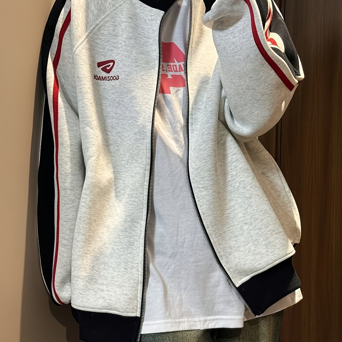 TEMU 【秋冬】アメリカンスタイル カップル ジャケット 三本ストライプ スタンドカラー ダブル ルーズ トレンド スポーティ フーディー カーディガン メンズ レディース