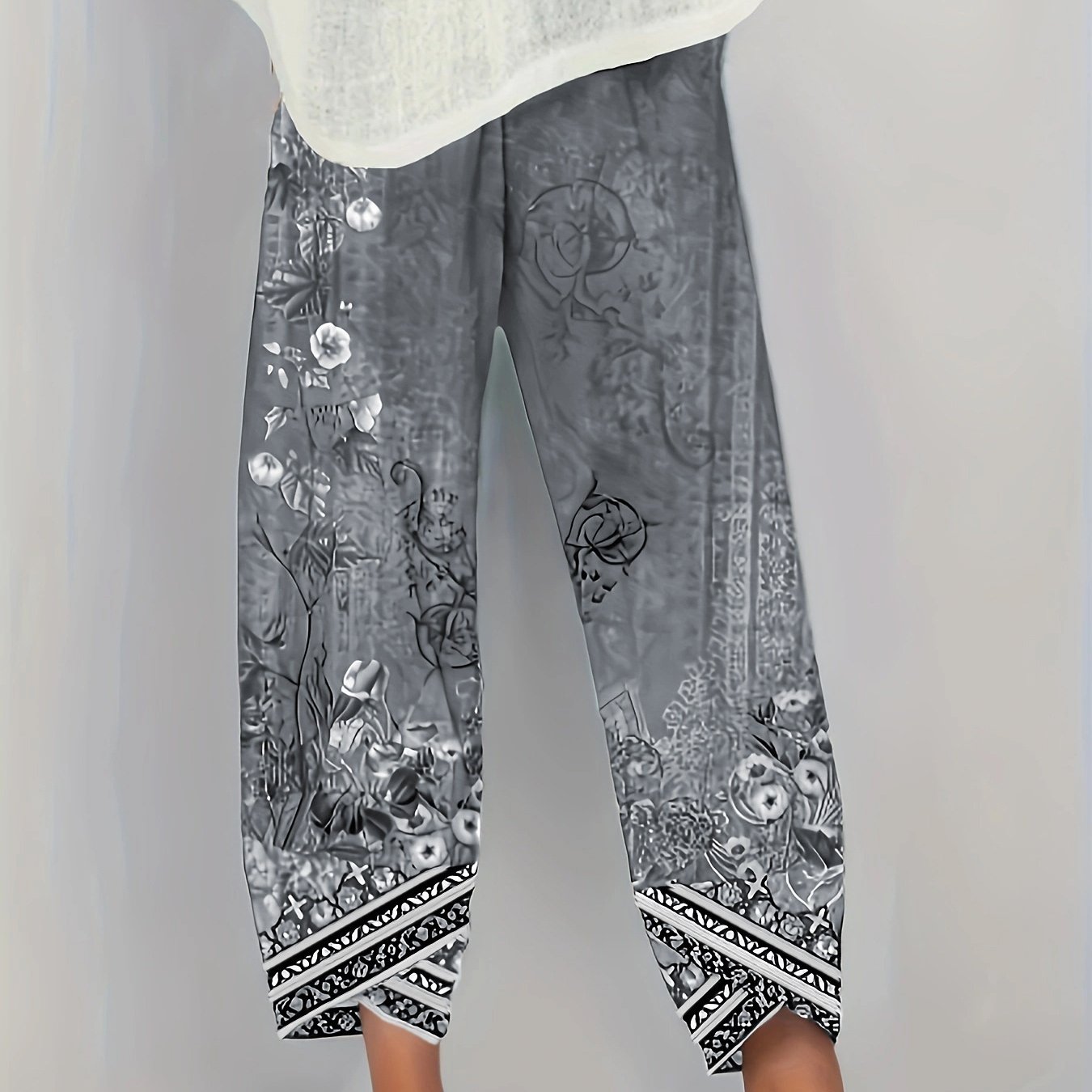 Plus Size - Plus Size - Spring Summer Plus Size Loose Printed Ankle Pants