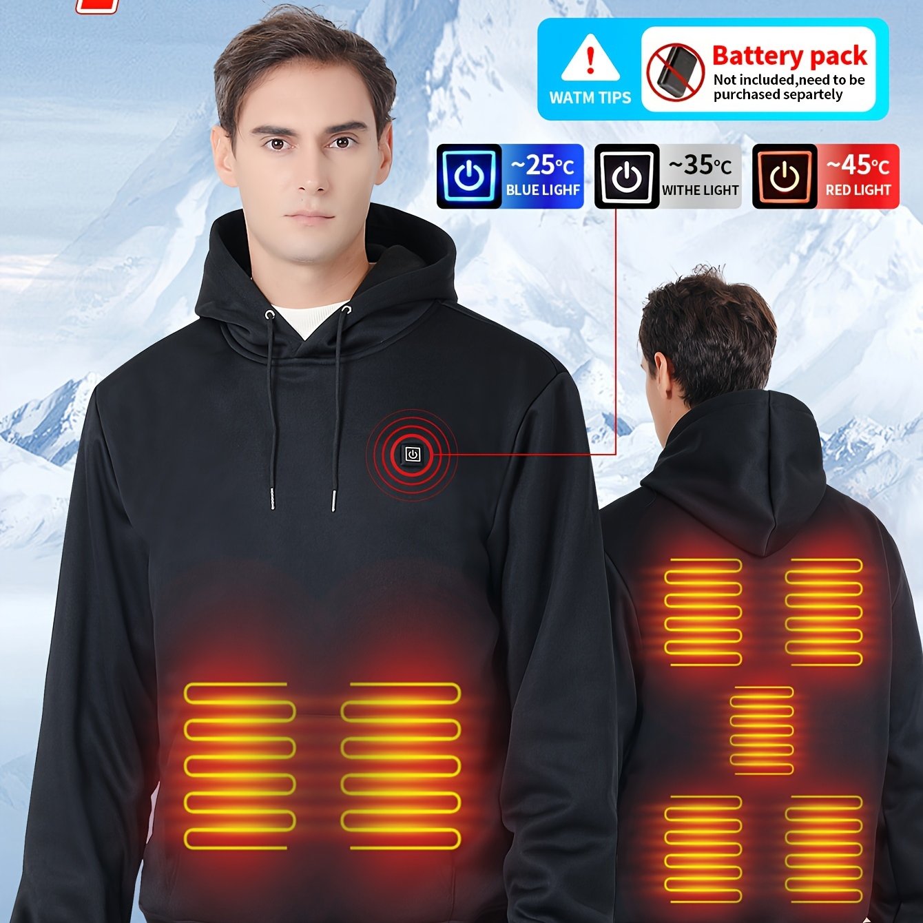 Image of Heated Hoodie Sweatshirt, 7 Heating Zones - Fast Usb Charging, Smart Electric Heating, With Kangaroo Pocket, Adjustable Temperature Settings - Stylish And Practical Heated Hoodie Design