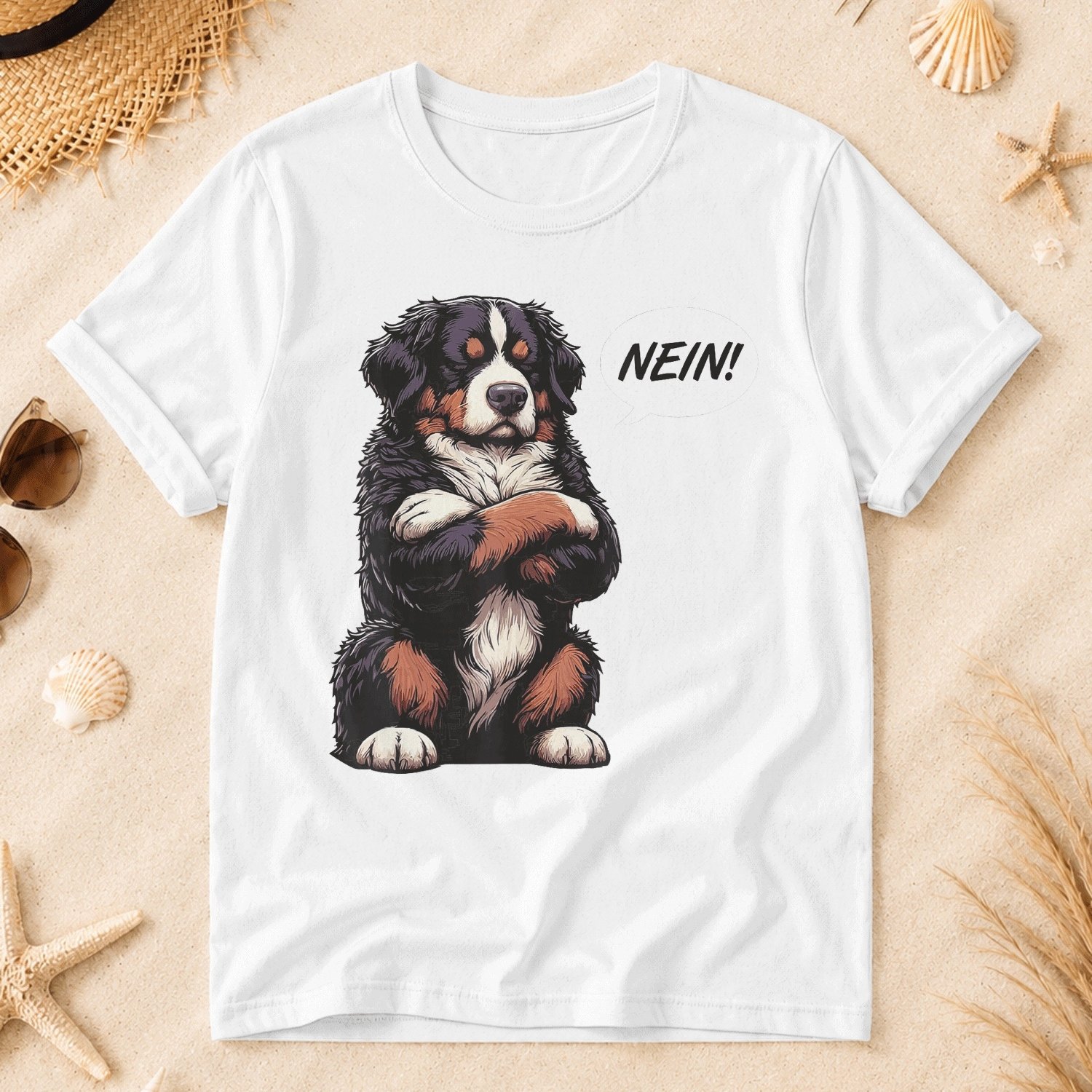 Image of T-shirt With German Text Nein Bernese Summer Quality Crewneck Fashion 100%cotton Short Sleeve Men Women T-shirt Unisex Gift Gifts T Shirts