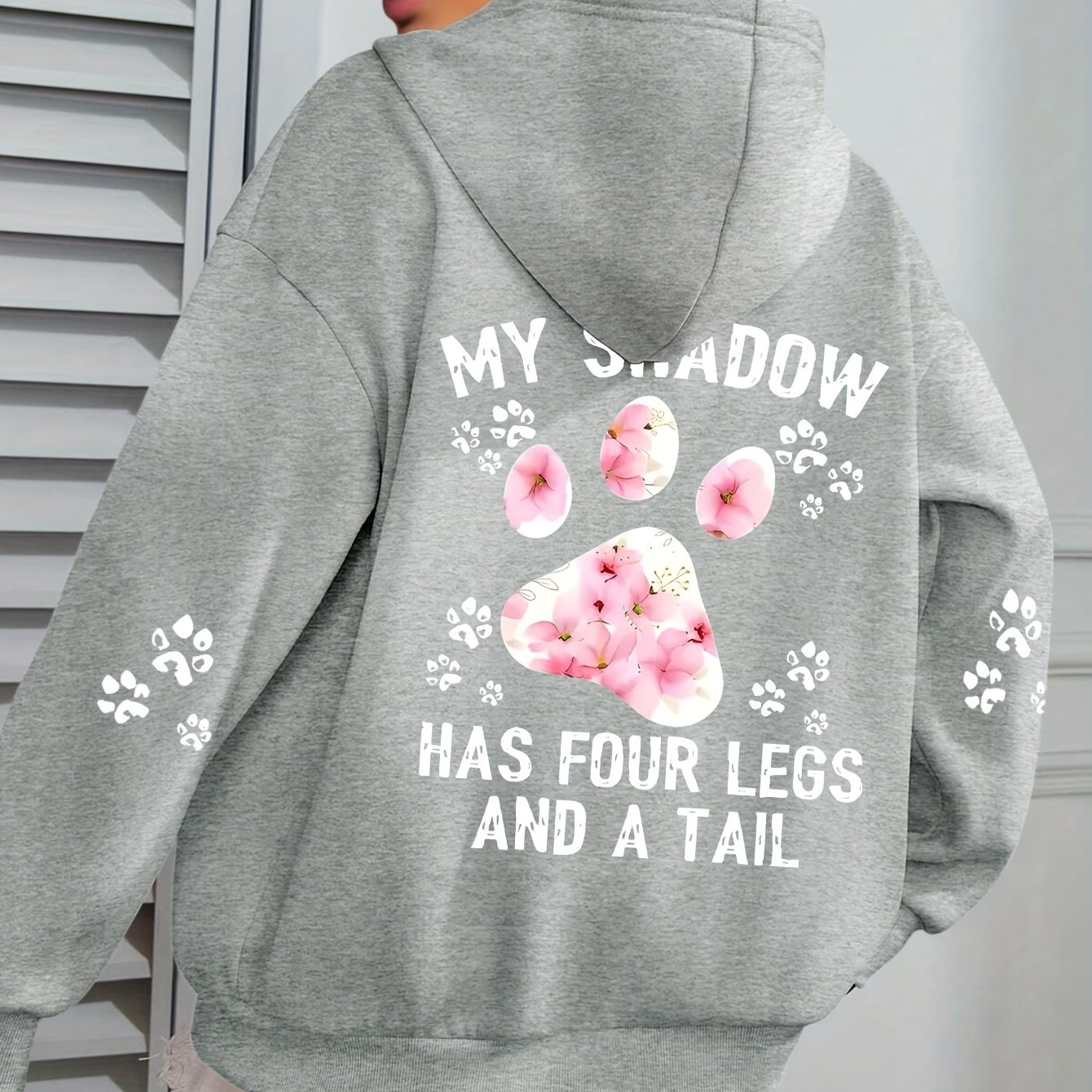TEMU Plus Size Cat Print Hoodie, Drawstring Casual Hooded Sweatshirt For Winter And Fall, Women's Plus Size Clothing