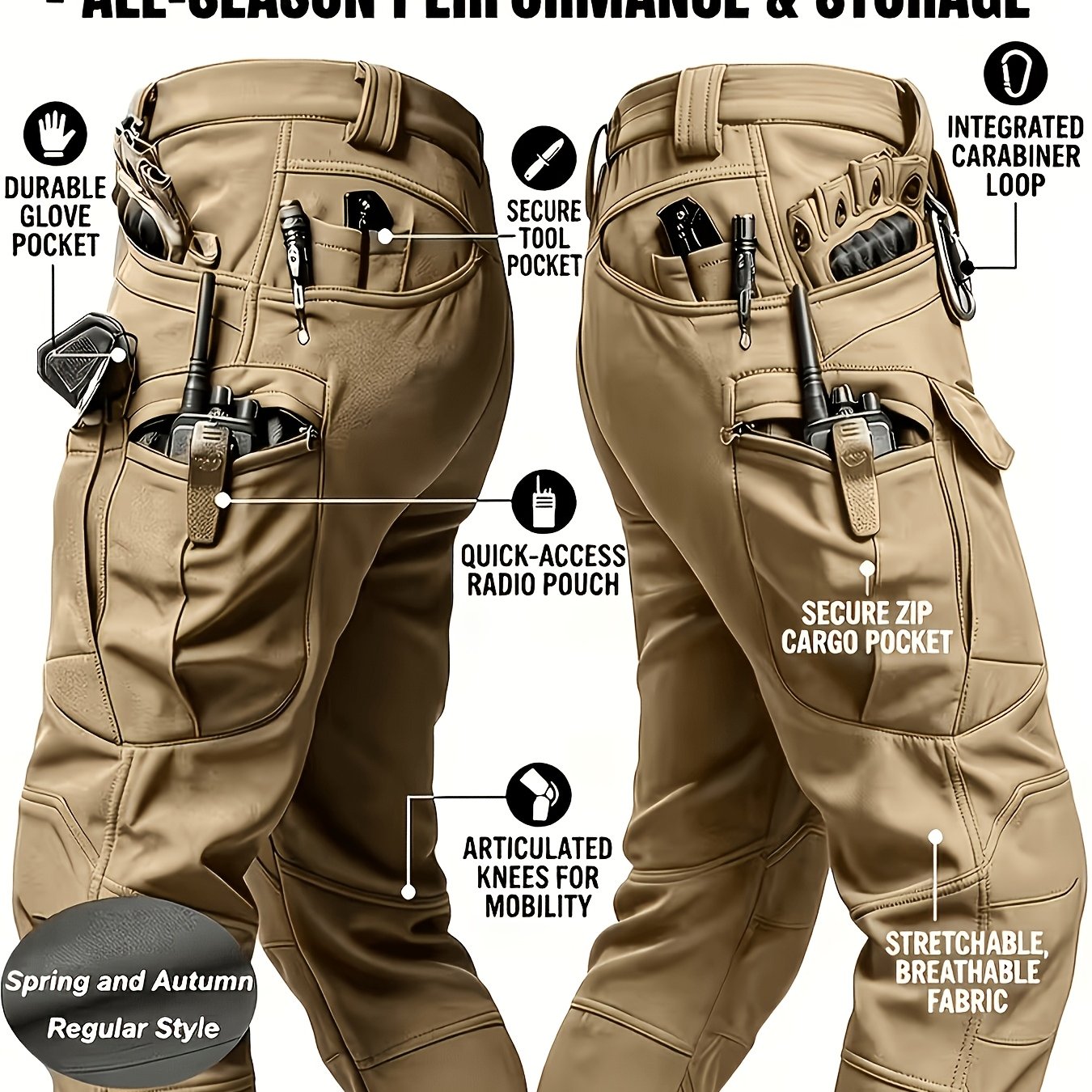 TEMU 1pc Men's Cargo Pants - Men's Cargo Pants, Comfortable Men's Casual Pants - Machine Washable - Suitable For Outdoor Camping - Hiking, Belt Not