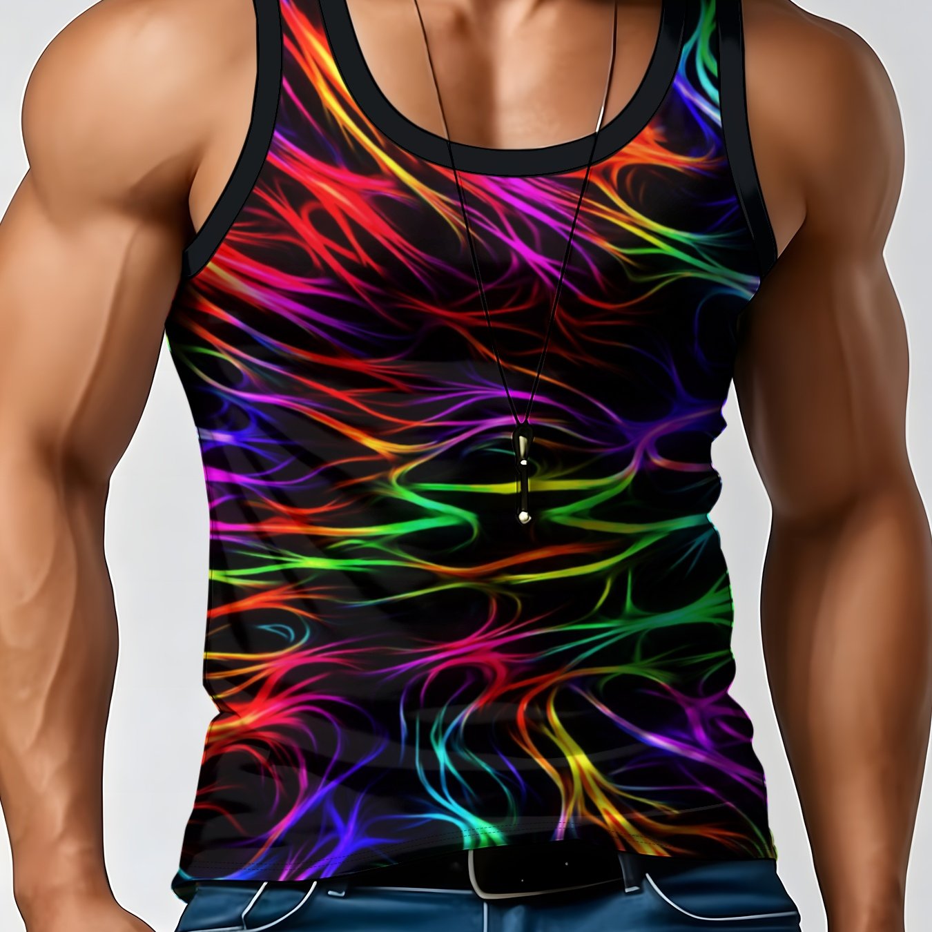 TEMU Men's Casual Sleeveless Tank Top, Round Neck Summer Top, Lightweight And Comfortable Geometric Sport Design