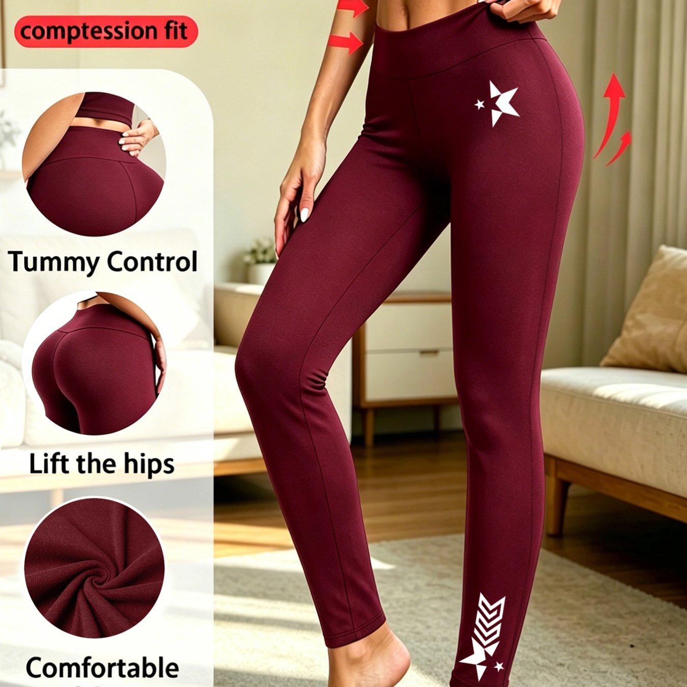 TEMU Women's High-waisted Compression Leggings With -lifting Tummy - Anti-pilling Thermal Pants Suitable For Home Workouts,, & Casual Wear, Machine