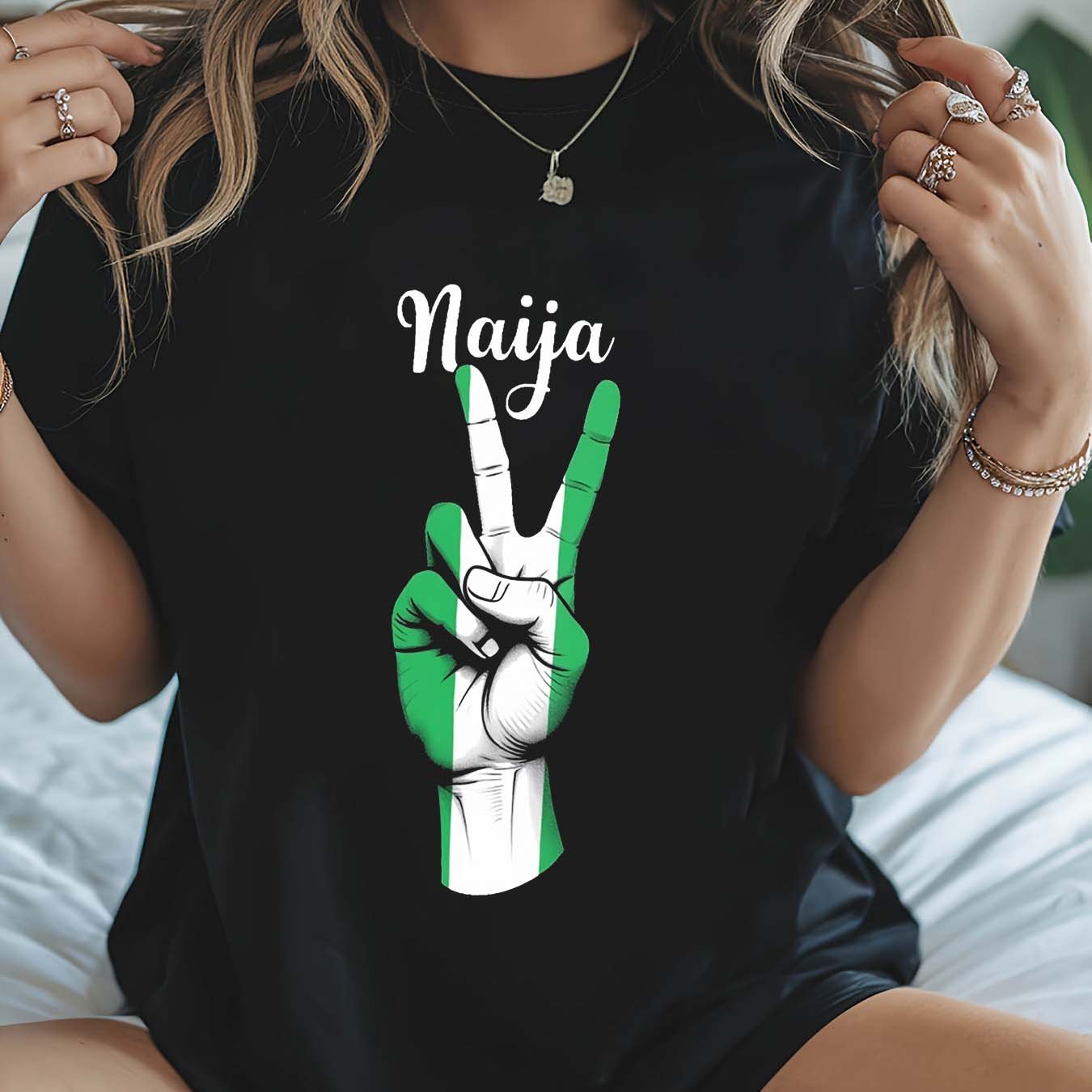 TEMU Women's Plus Size Oversized Peace Sign Flag Print T-shirt - Short Sleeve Round Neck Streetwear Top With Nigerian , Comfy Casual Layering Piece