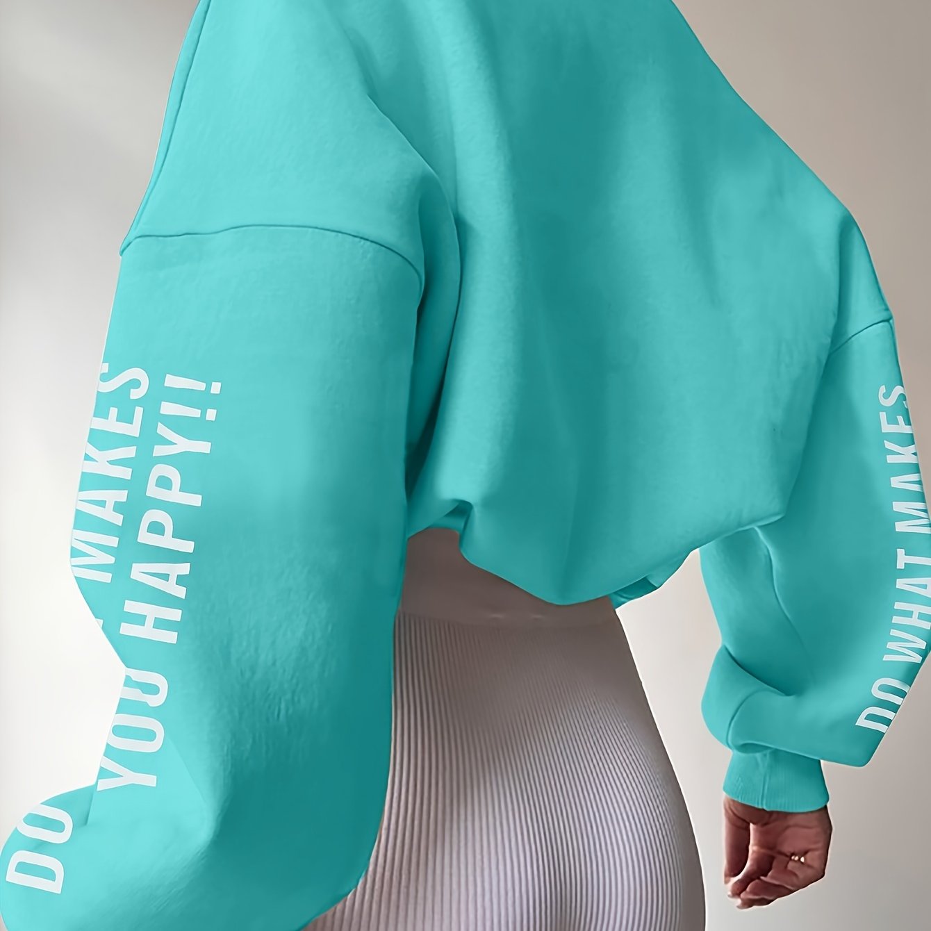 Image of Directional Style Women's Fashion Letter Print Pullover Sweatshirt, Casual Long-sleeve Round Neck Fleece Thickened For Autumn And Winter A4013-2