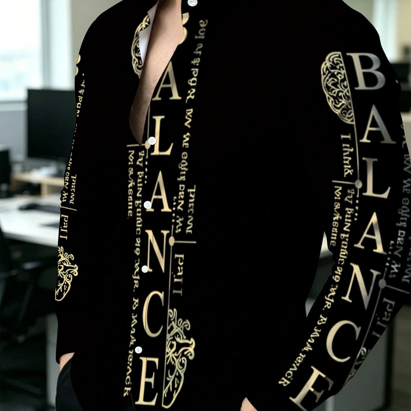 TEMU Men's Vintage Golden Stamping Letter Print Long Sleeve Shirt Business Casual Slim Fit Turn- Collar Top