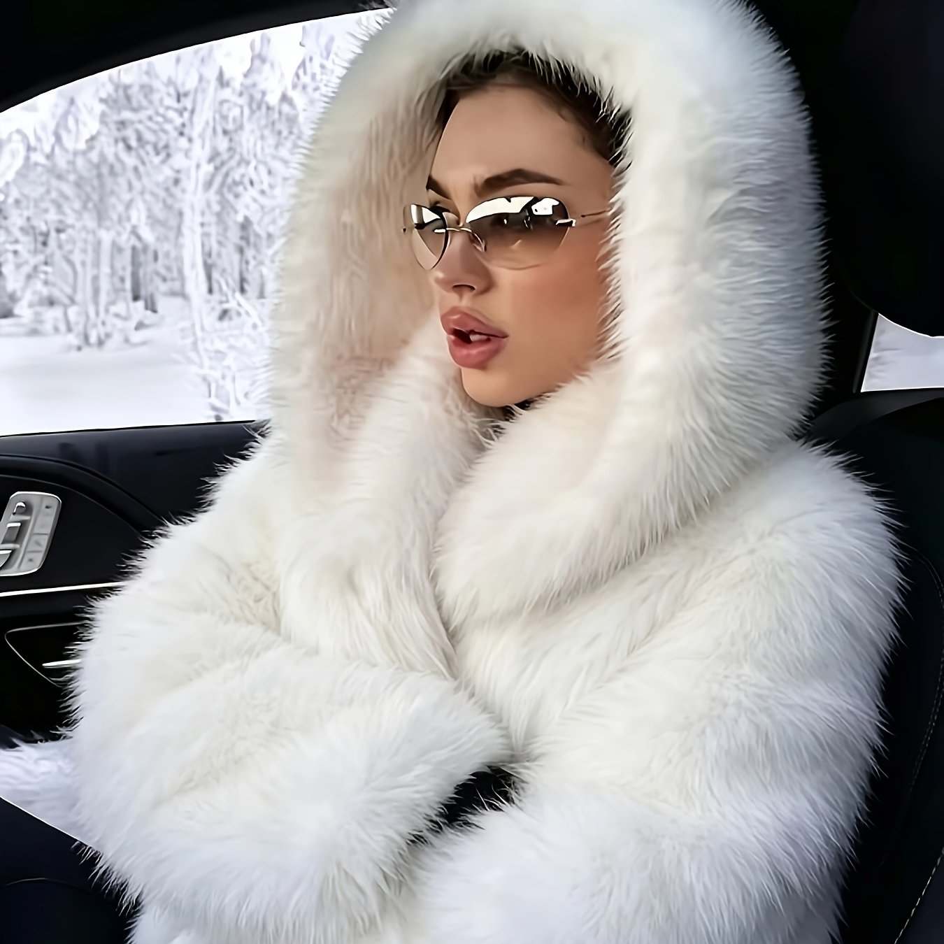 TEMU Women's Fluffy Warm Jacket, Winter White Fashion Casual Hooded Short Coat Zllz
