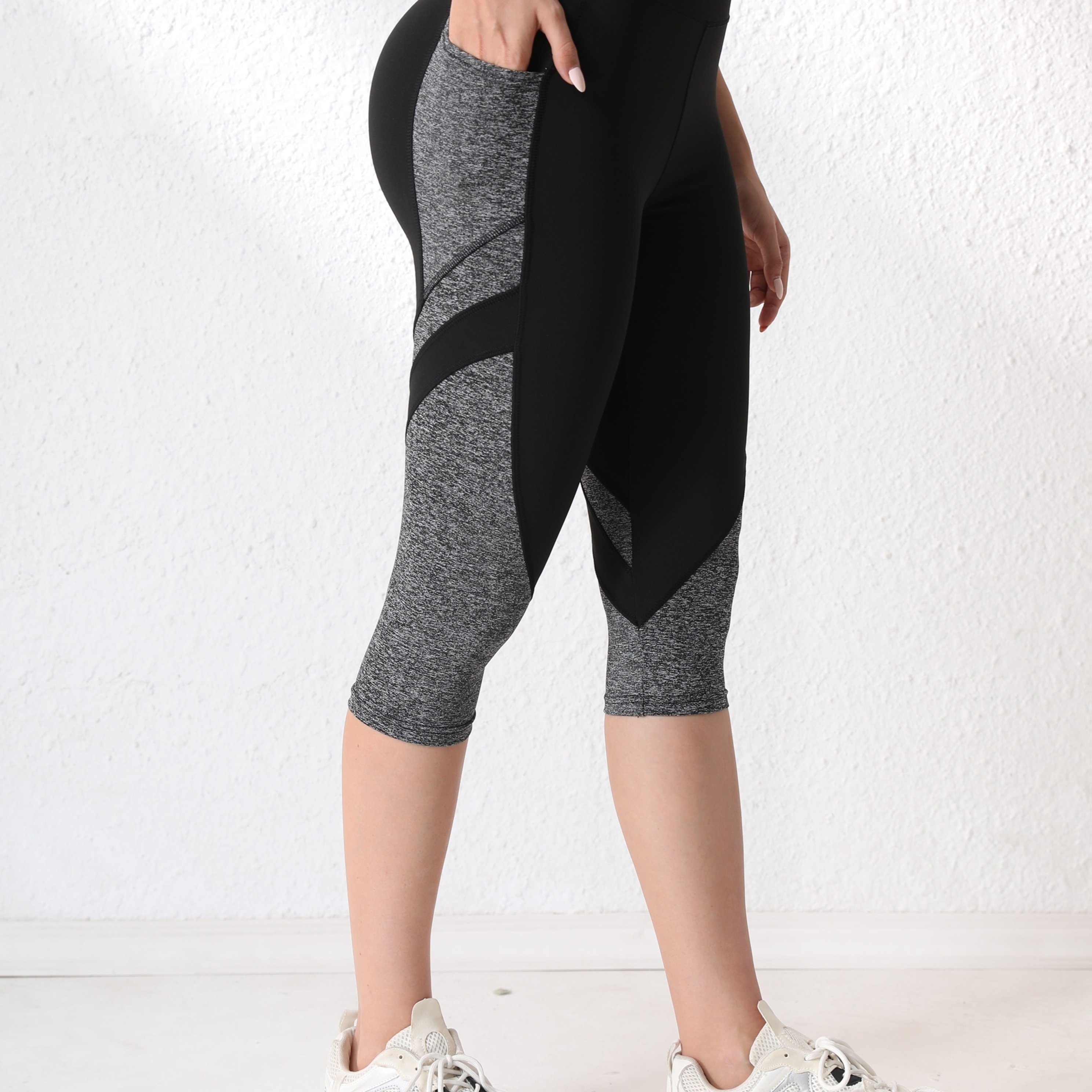 TEMU Women's Tummy Control Yoga Pants, Mid-length, Quick-drying, With Pockets, Body-hugging, Yoga Leggings, Sports Pants, For Yoga And Athletic