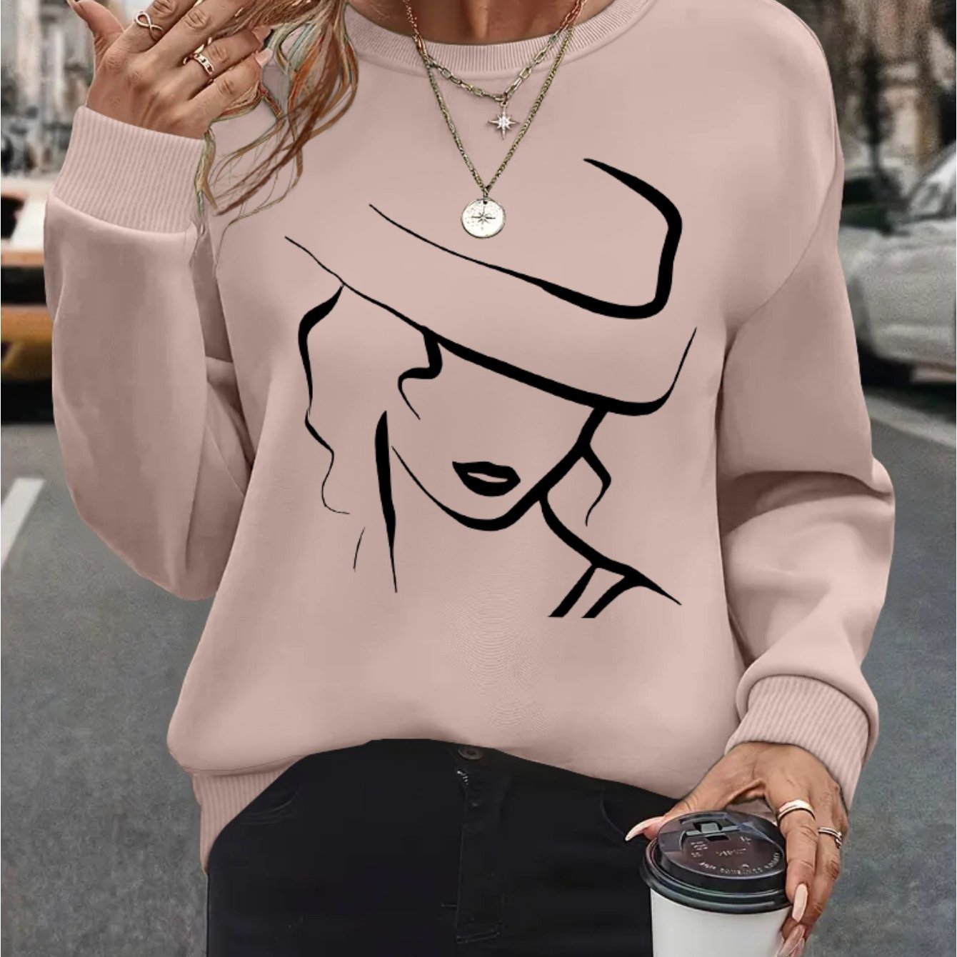 Women's Plus-size Casual Letter Print Round Neck Sweatshirt - , Machine Washable, Stylish Clothing & Casual Attire, Cute Sweatshirts, Comfortable Clothing, Trendy Graphic Sweatshirt, Relaxed Fit