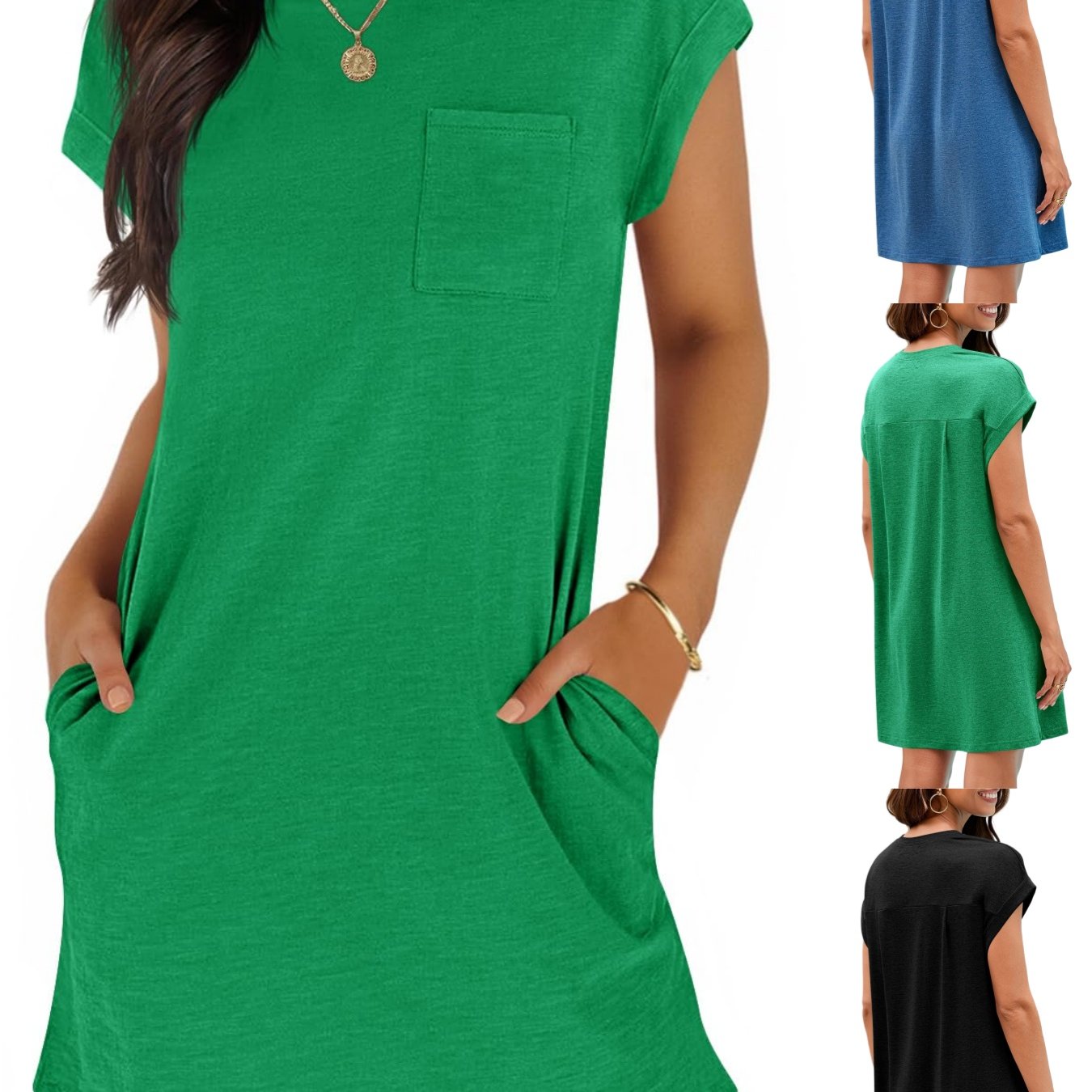 Image of Casual Short-sleeved Mini Dresses For Women, Featuring Neck And Pockets, Perfect For Summer