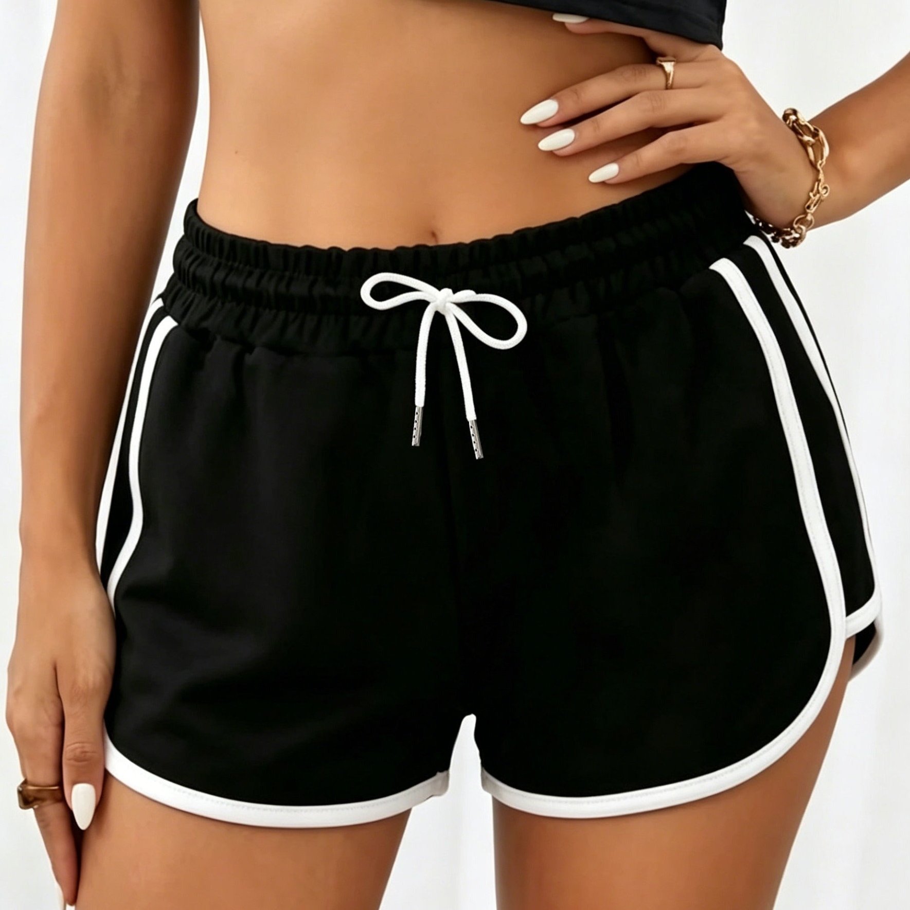TEMU Fashion Printed Side Stripe Casual Shorts For Women Drawstring High Waist Casual Hot Shorts Women's Fashion Suitable For And Leisure