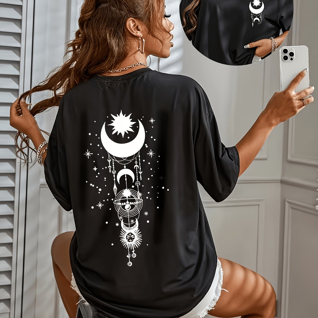 TEMU Casual Short-sleeve Graphic T-shirt For Plus-size Women, Perfect For Spring And Summer