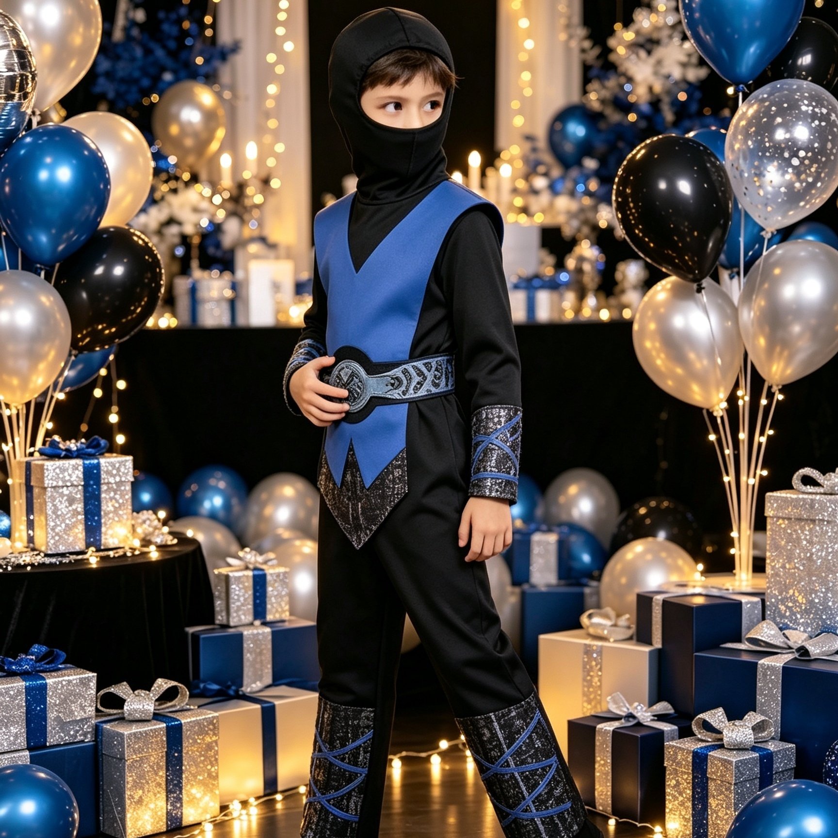 Image of Boys' Set, Including Top, Vest, Belt, Trousers, And Hat. Contrasting Geometric Patterns With A Decorative Belt Create A , Suitable For Halloween, Carnivals, And Holiday Parties