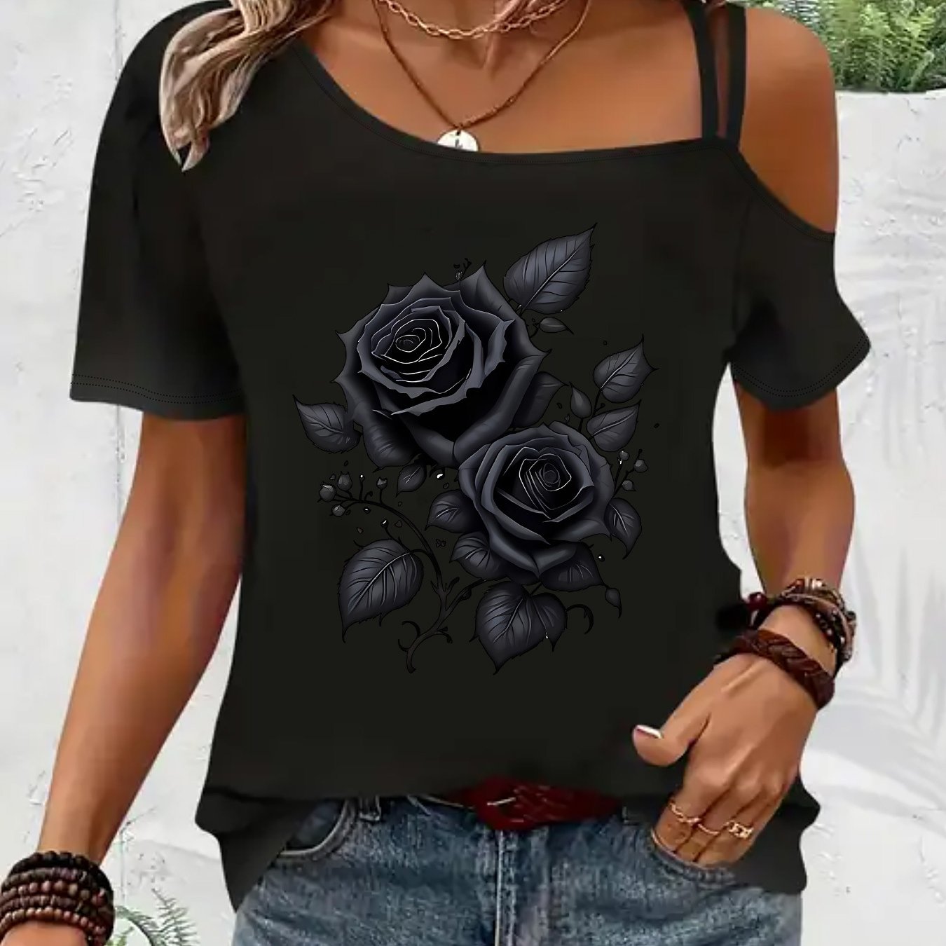 E-shop Lässiges Kurzarm-T-Shirt mit Rundhalsausschnitt und Grafikdruck, für Sommer und Frühling, für Damen entworfen