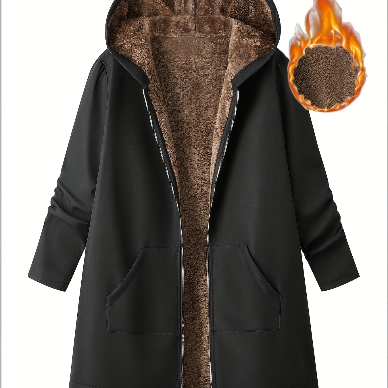 TEMU Plus Size, Plus Size Women's Winter Casual Daily Outdoor Composite Plush Warm Long-sleeve Jacket