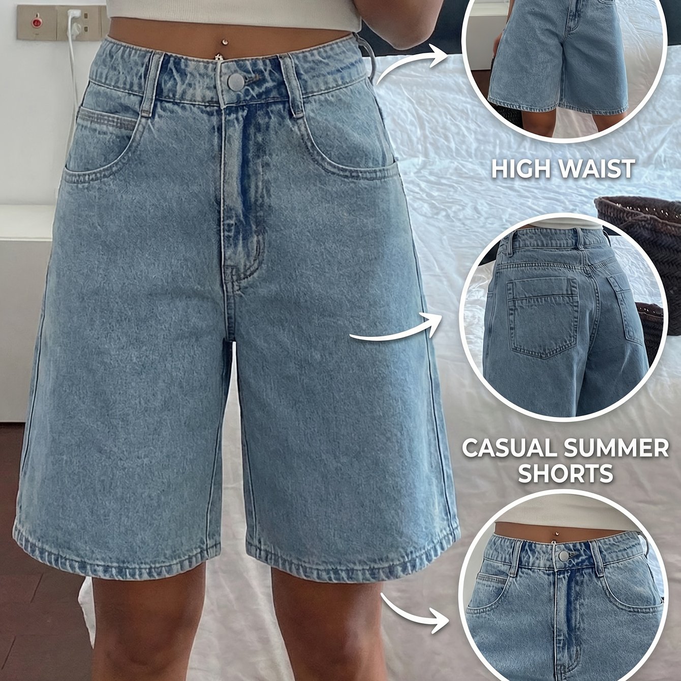 Image of 2026 Fashion Denim Shorts Spring Summer Outfit Breathable Comfortable Stretch Women's Shorts