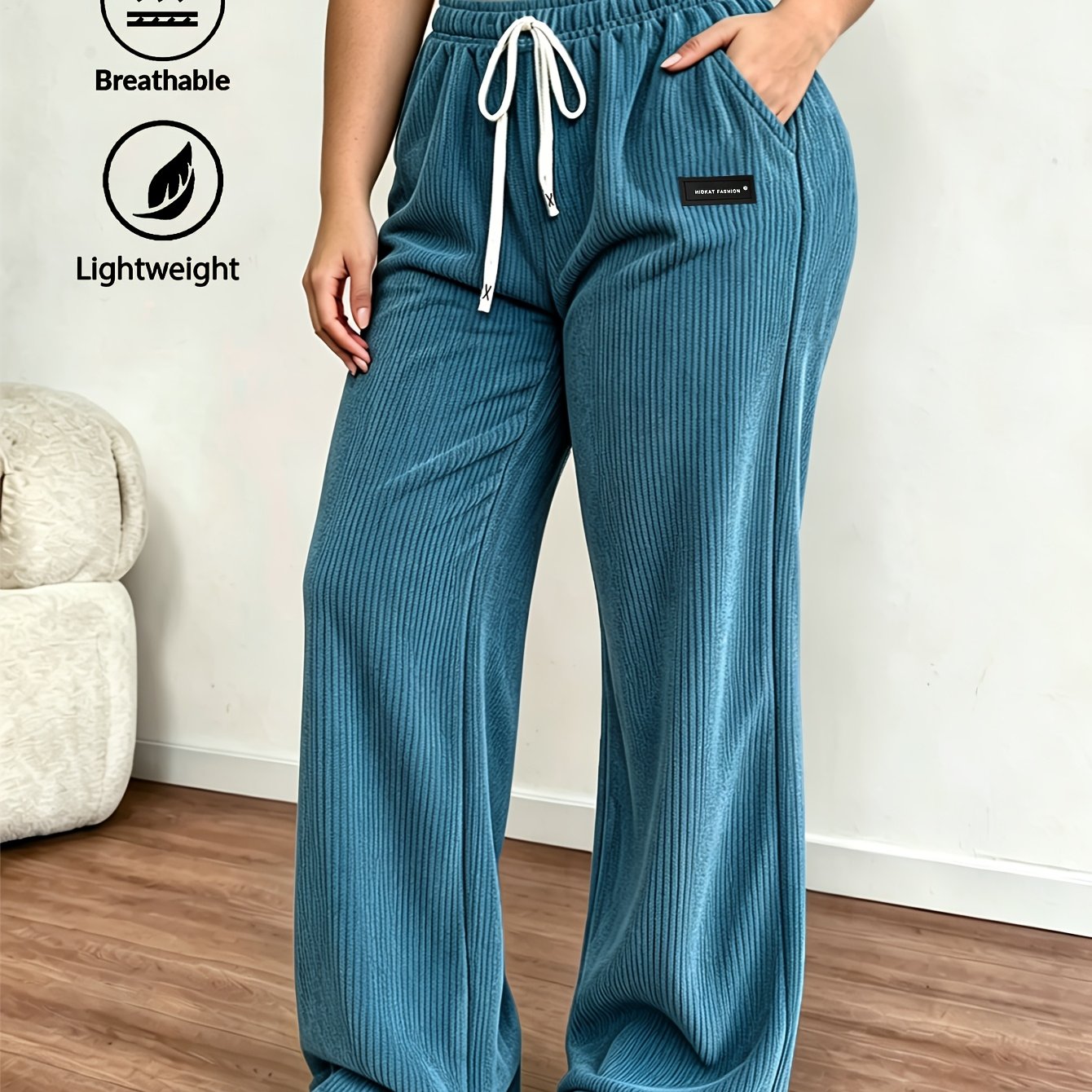 TEMU Women's Vintage Corduroy Trousers - Elastic Waist Corduroy Pants With Back, Solid Color Corduroy Suitable For Casual, Office, Commuting,
