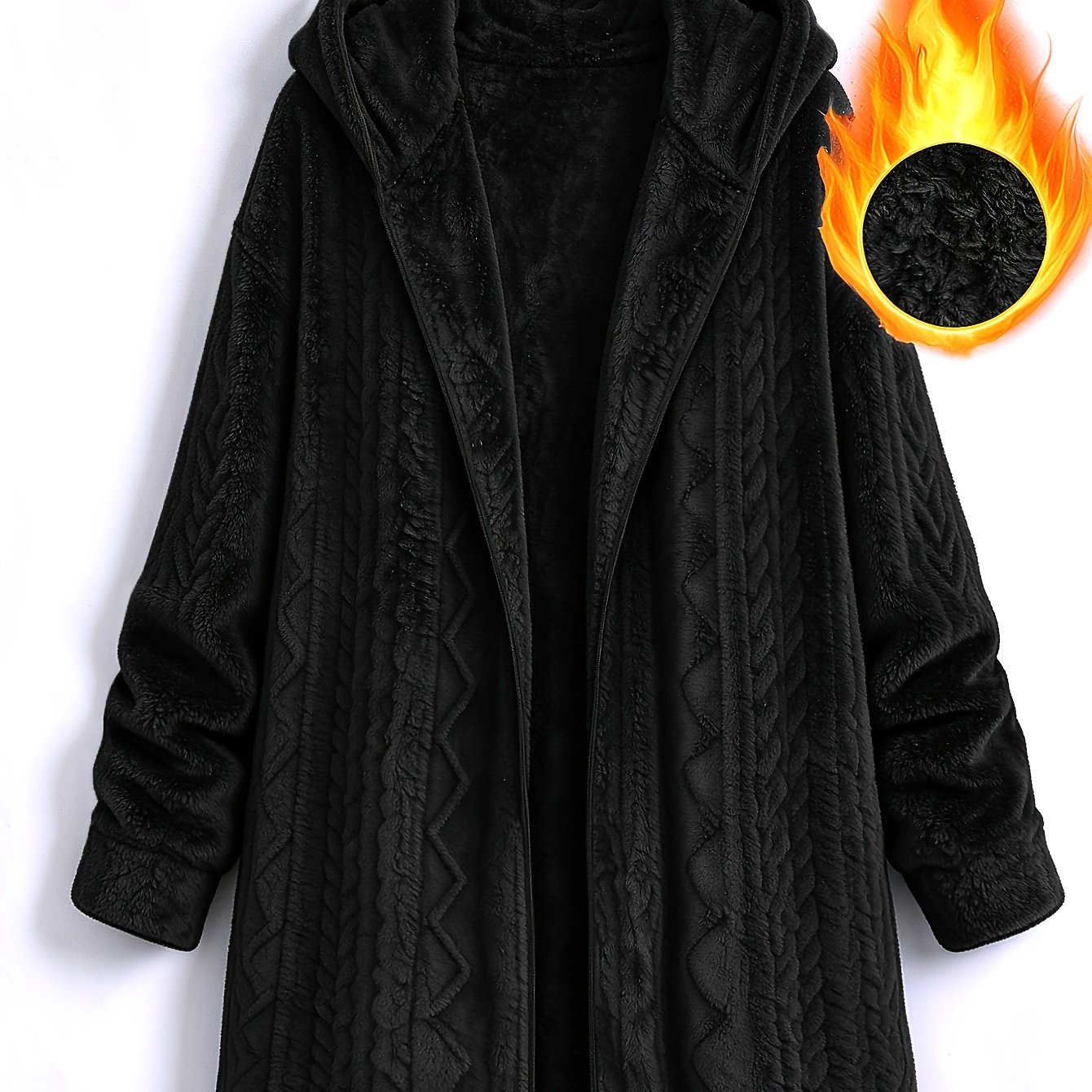 TEMU Veste à capuche décontractée et chaude de couleur unie pour grande taille, style automne/hiver