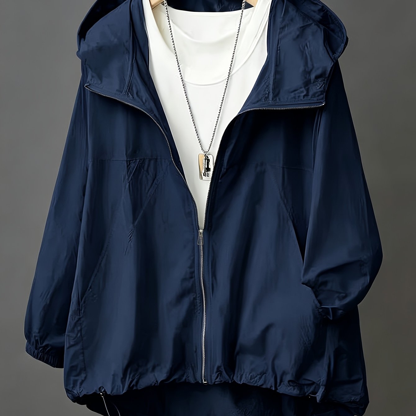 TEMU Loose Hooded Lightweight Long Sleeve Jacket Casual Outerwear, Full Zip Basic Top, Adjustable Hem With Comfortable Casual Feel, Easy Solid ,