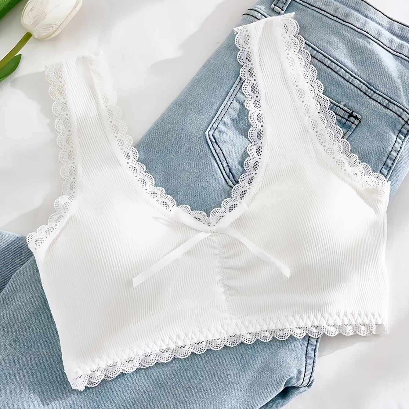 Image of Women's Wire-free Tummy Control High-lift Bra - High Support Lingerie, Sexy Lace Trim, Elegant Fashion Underwear, Comfortable Bra