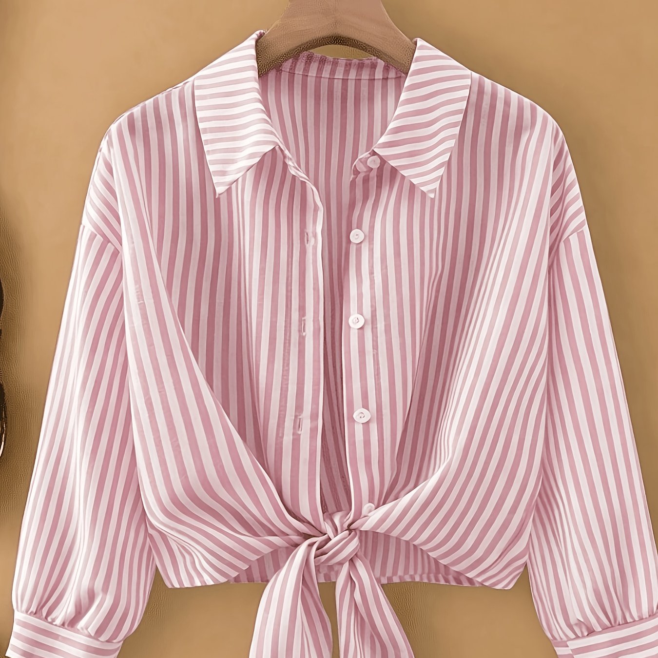 TEMU Women's Elegant Striped Long-sleeve Tie-neck Shirt, New Arrival