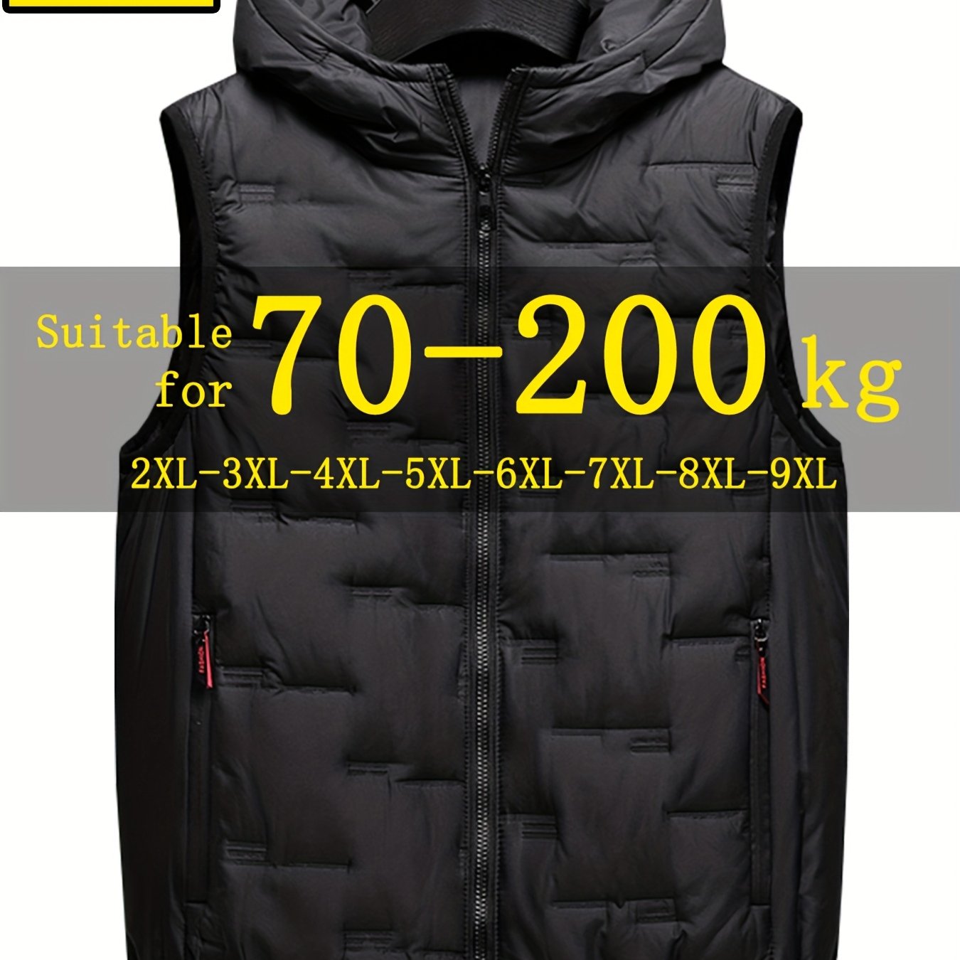 E-shop Plus Size Herrenweste 2XL-9XL Übergroße Herbst Winter Herrenjacke, Extra Große Kapuzen-Design, Reißverschlusstaschen, Warme Winterweste, Weicher