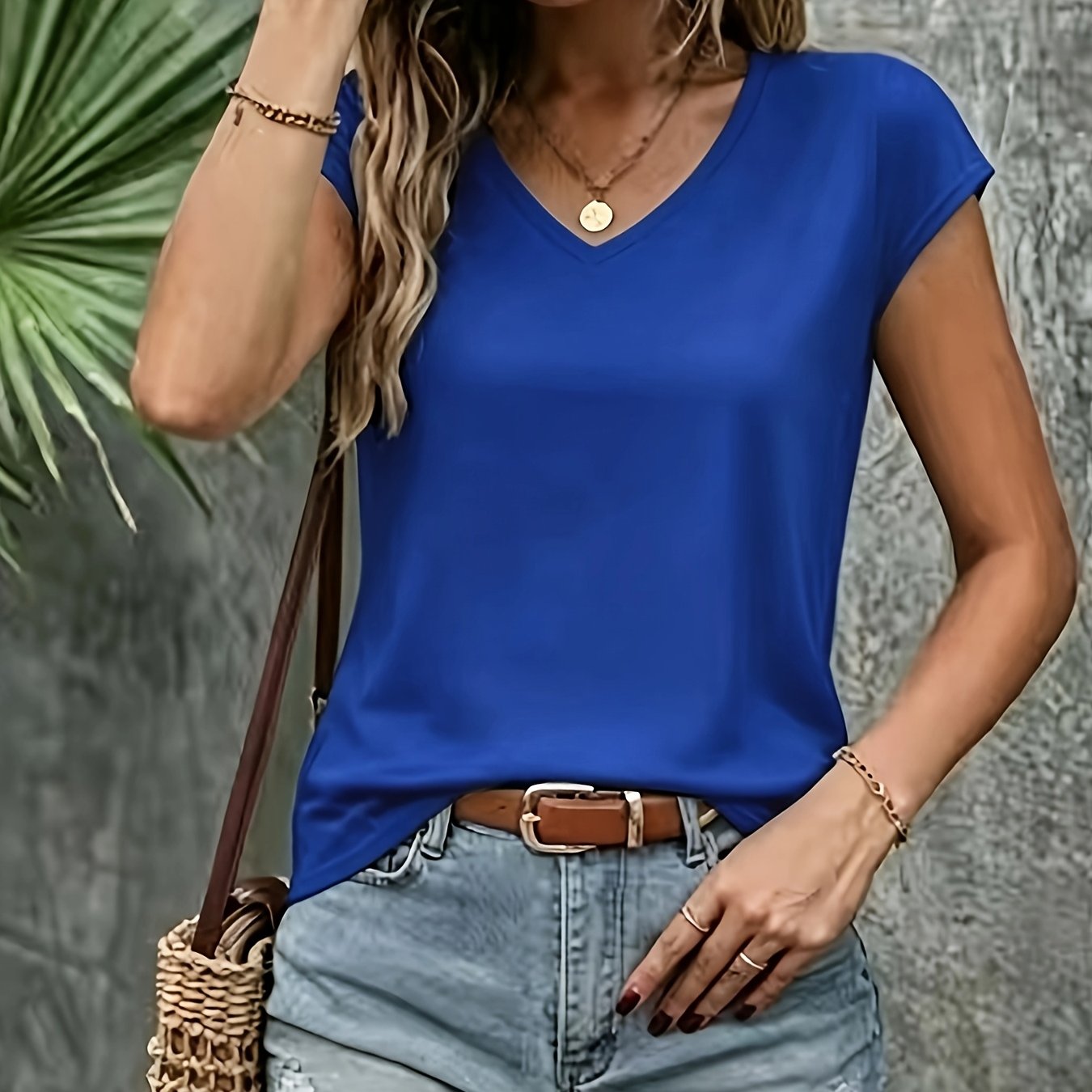 Athletic Fashion Western Style Women's Casual V-neck Solid Color T-shirt Summer Style