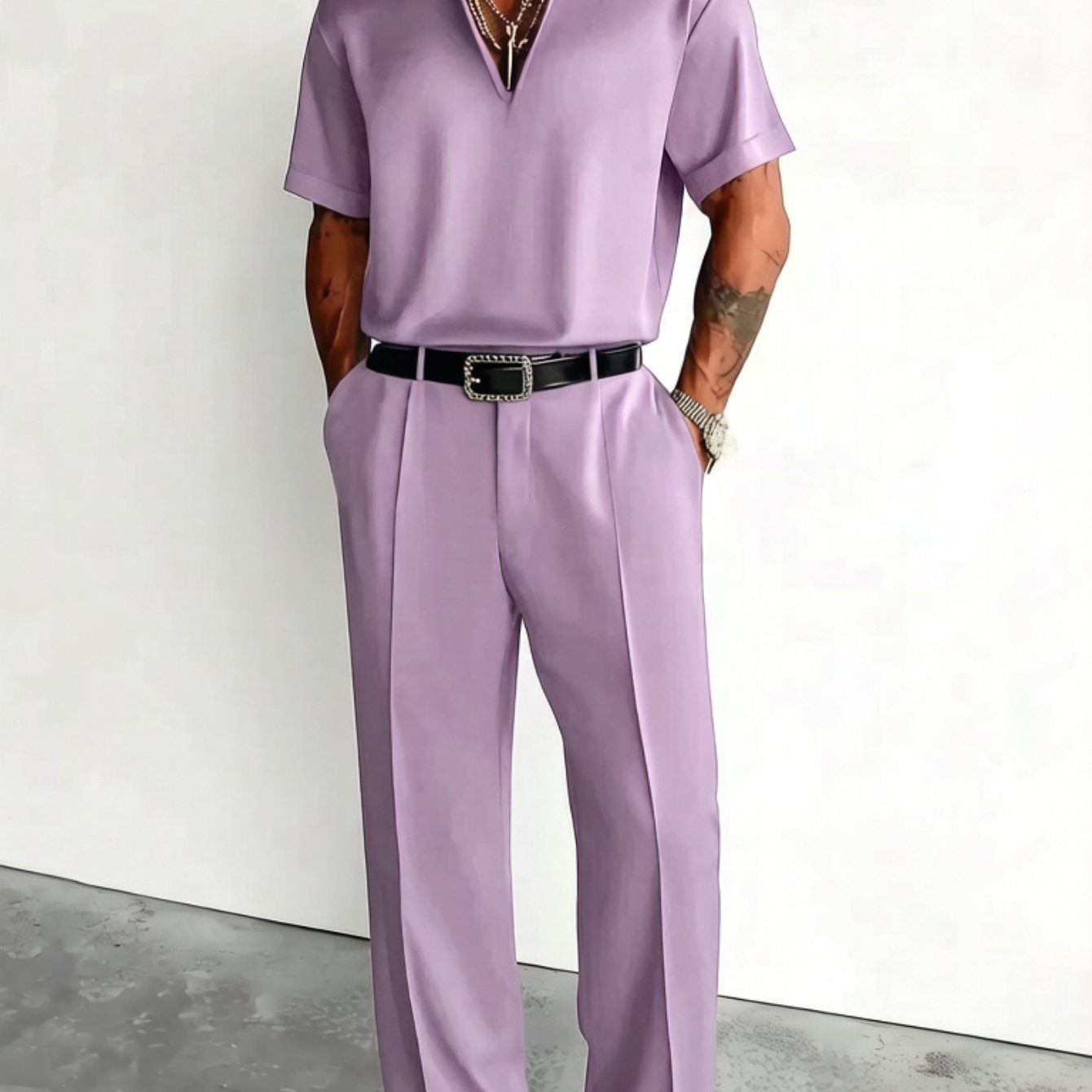2pcs Set: Men's Casual Athletic Short-sleeve V-neck Jacket & Pants Suit - Ideal For Outdoors & Casual Attire - Multiple Colors