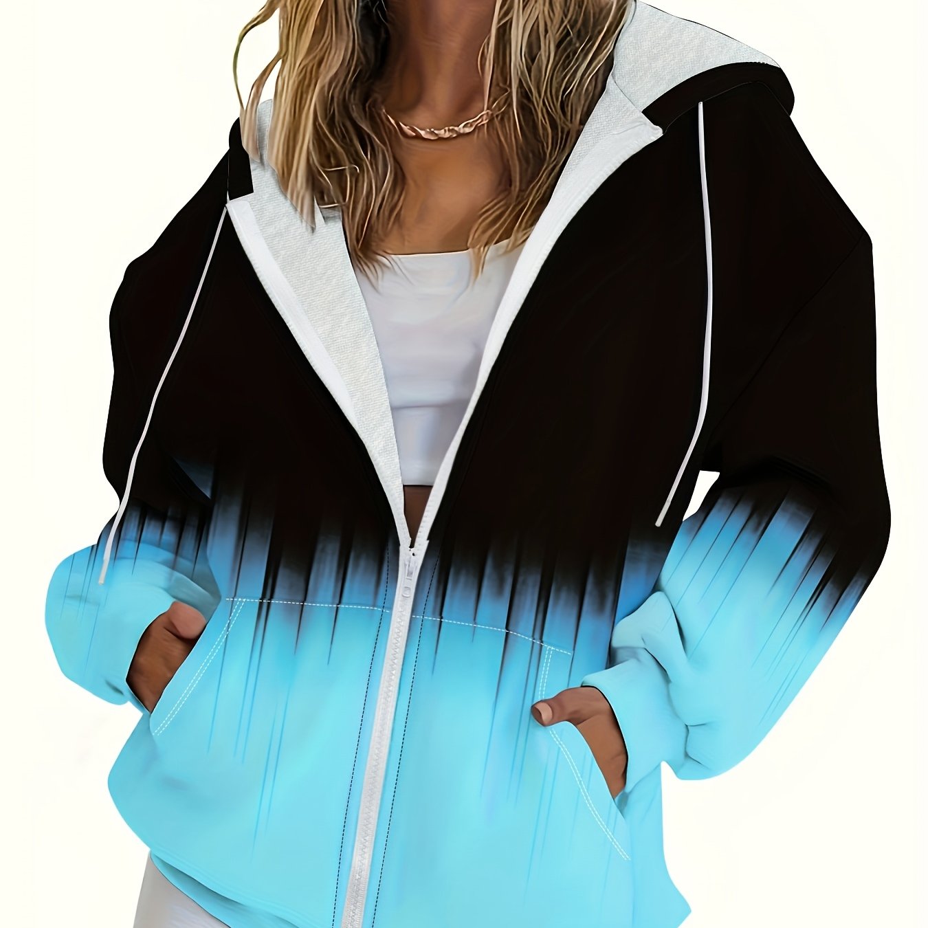 Women's Fashion Sweatshirt Loose Zip Open Front Casual Top Women's Hoodie