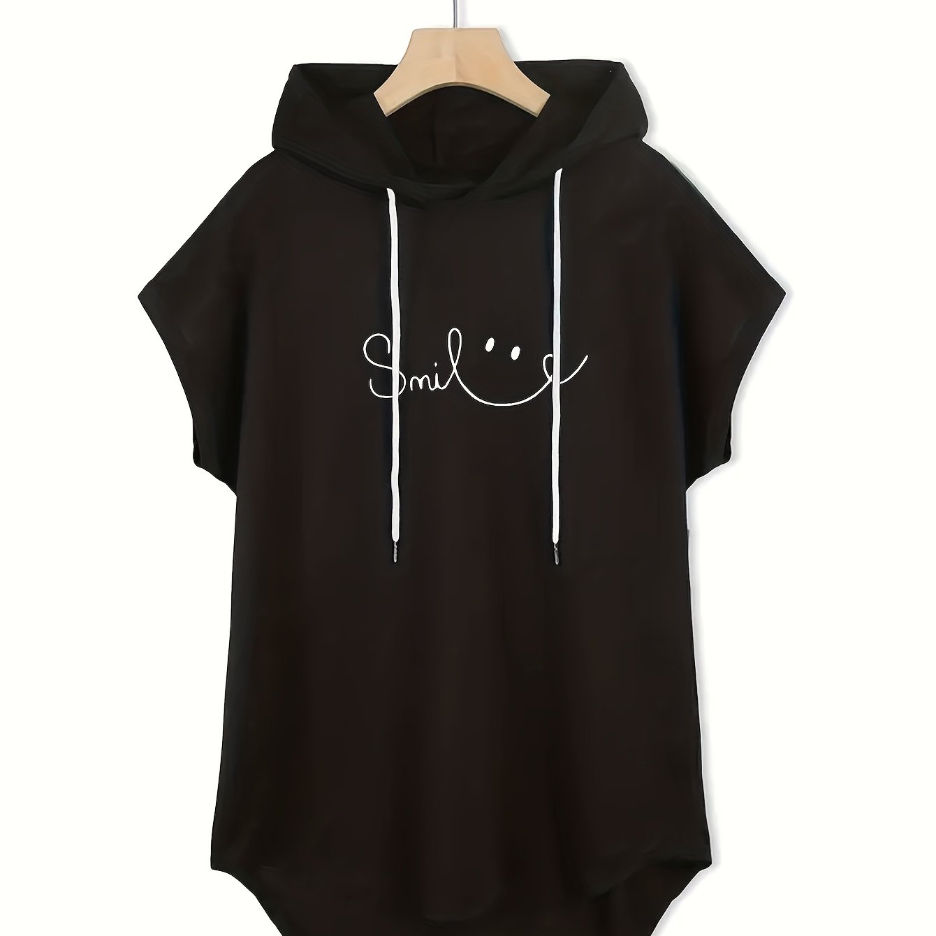 E-shop Plus-Size Bedruckte Kapuzenpullover mit Kordelzug, Casual Kurzarm-Oberteil, Frühling/Sommer, Damenbekleidung