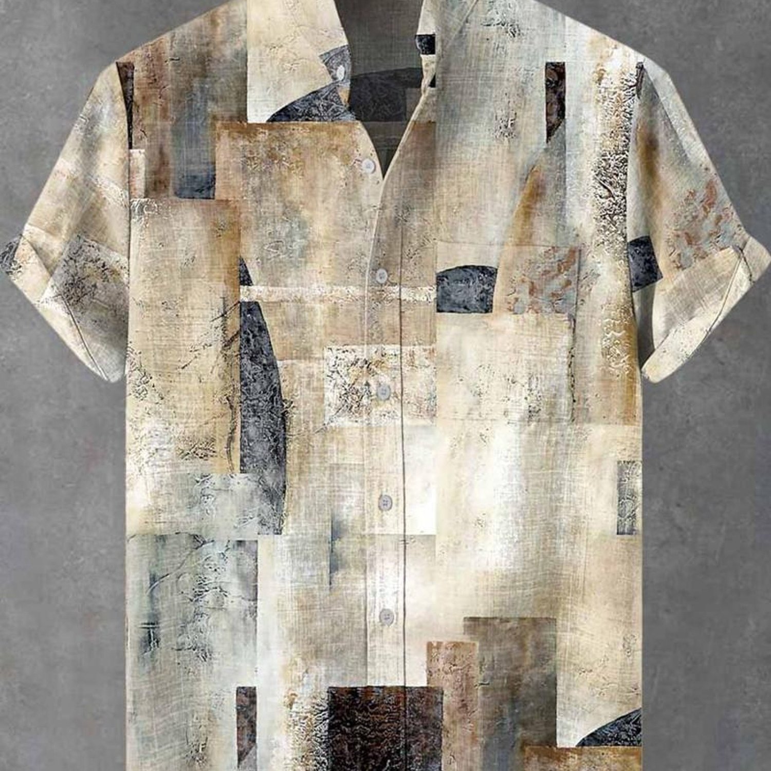 Image of Men's Formal Button- Short Sleeve Shirt, Abstract Pattern (beige, Gray, Black, Brown), Multiple Sizes , Artistic , Suitable For Business And Daily Wear, High-quality Fabric, Stylish And
